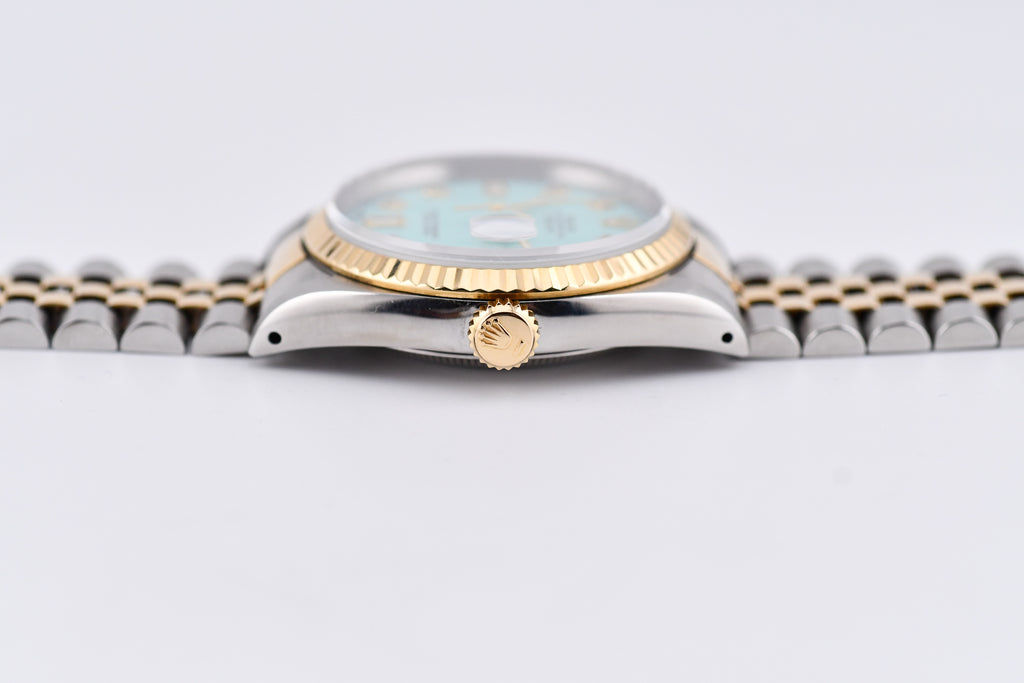 Rolex Datejust 36mm Ref 16233 Yellow Gold Bezel Custom Tiffany Baguette Diamond Dial