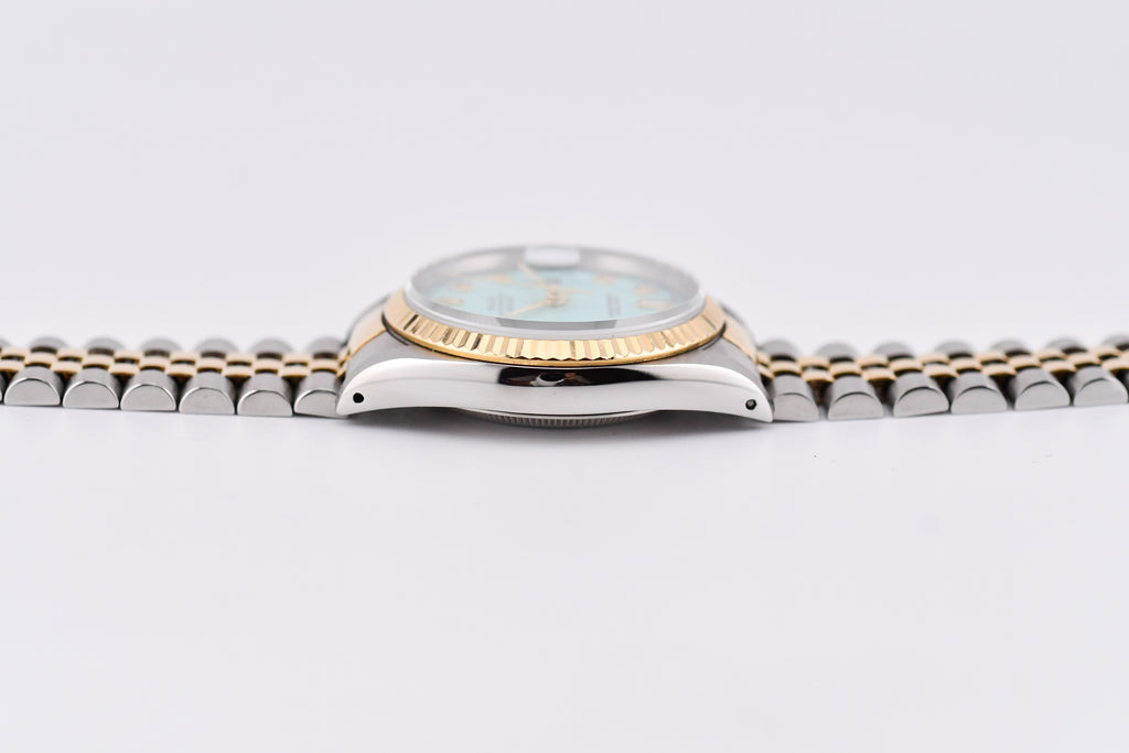 Rolex Datejust 36mm Ref 16233 Yellow Gold Bezel Custom Tiffany Baguette Diamond Dial
