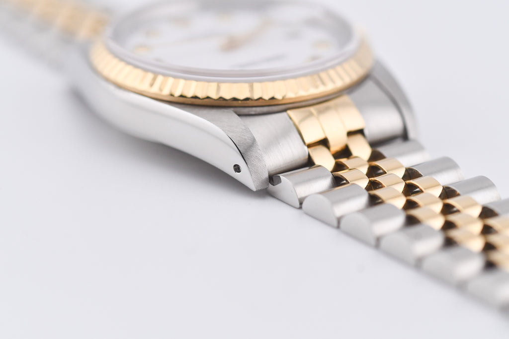 Rolex Datejust 36mm Ref 16233 Yellow Gold Bezel Custom White Diamond Dial