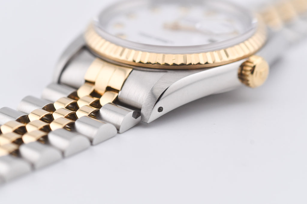 Rolex Datejust 36mm Ref 16233 Yellow Gold Bezel Custom White Diamond Dial