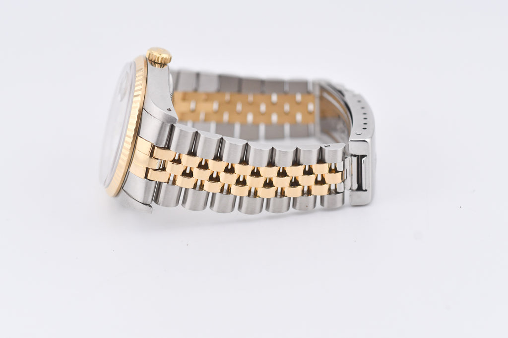 Rolex Datejust 36mm Ref 16233 Yellow Gold Bezel Custom White Diamond Dial