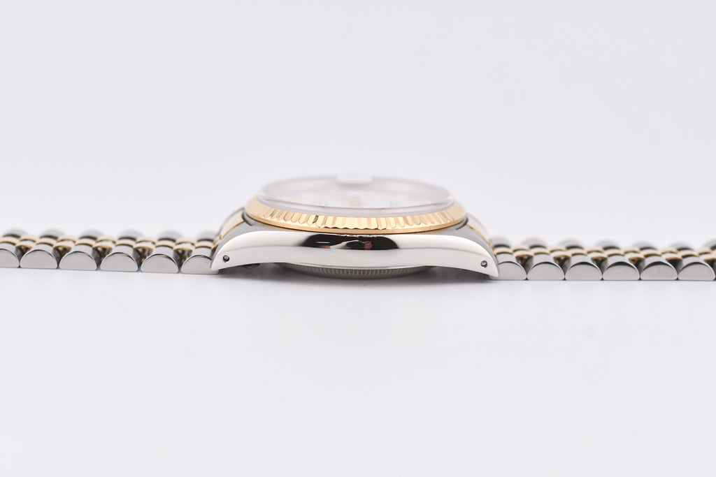 Rolex Datejust 36mm Ref 16233 Yellow Gold Bezel Custom White Diamond Dial