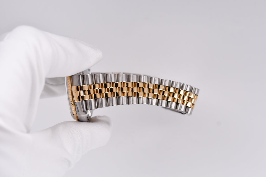 Rolex Datejust 36mm Ref 16233 Yellow Gold Bezel Custom White Mother of Pearl Diamond Dial Roman Diamond 6&9