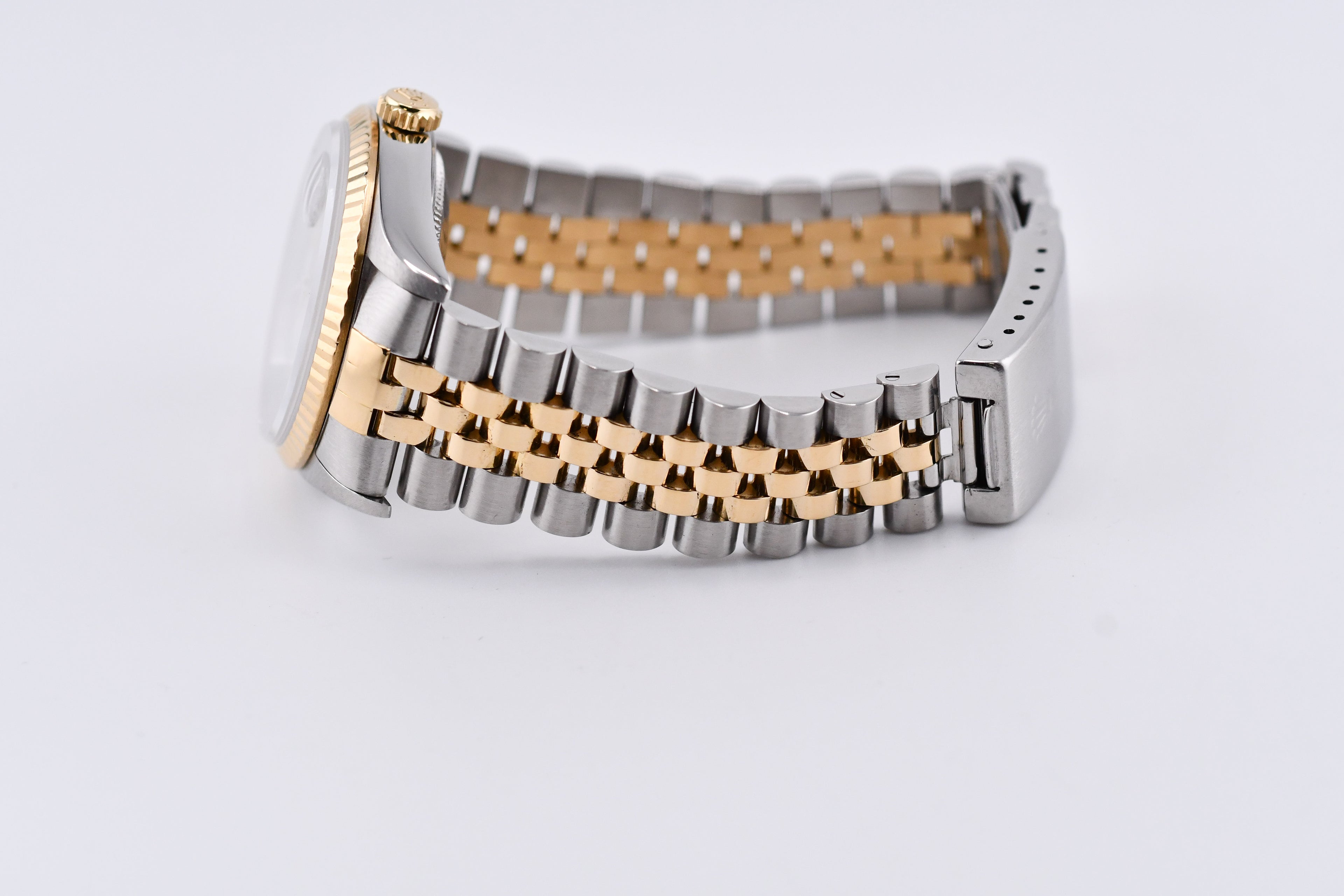 Rolex Datejust 36mm Ref 16233 Yellow Gold Bezel Custom White Mother of Pearl Diamond Dial Roman Diamond 6&9
