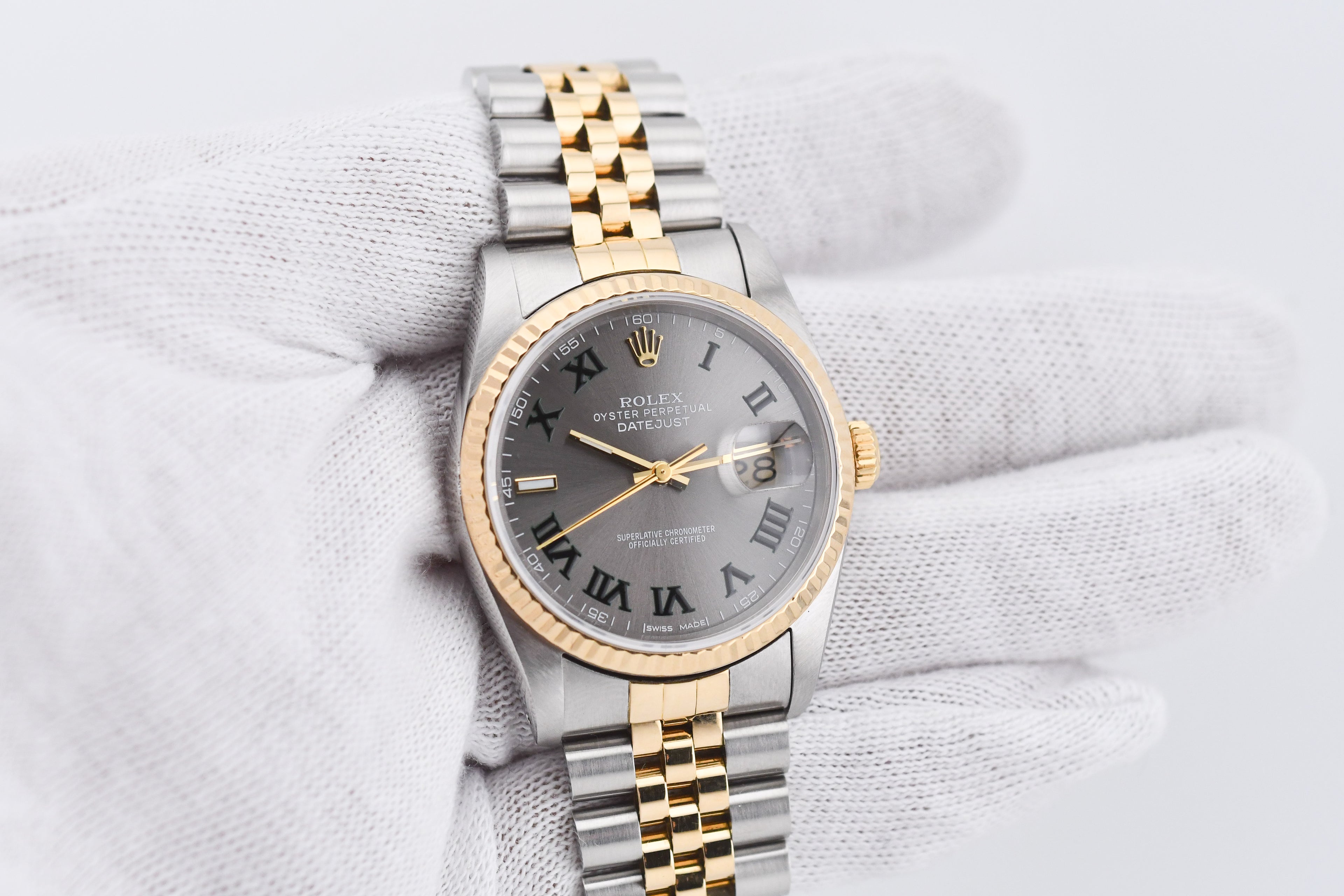 Rolex Datejust 36mm Ref 16233 Yellow Gold Bezel Custom Wimbledon Dial