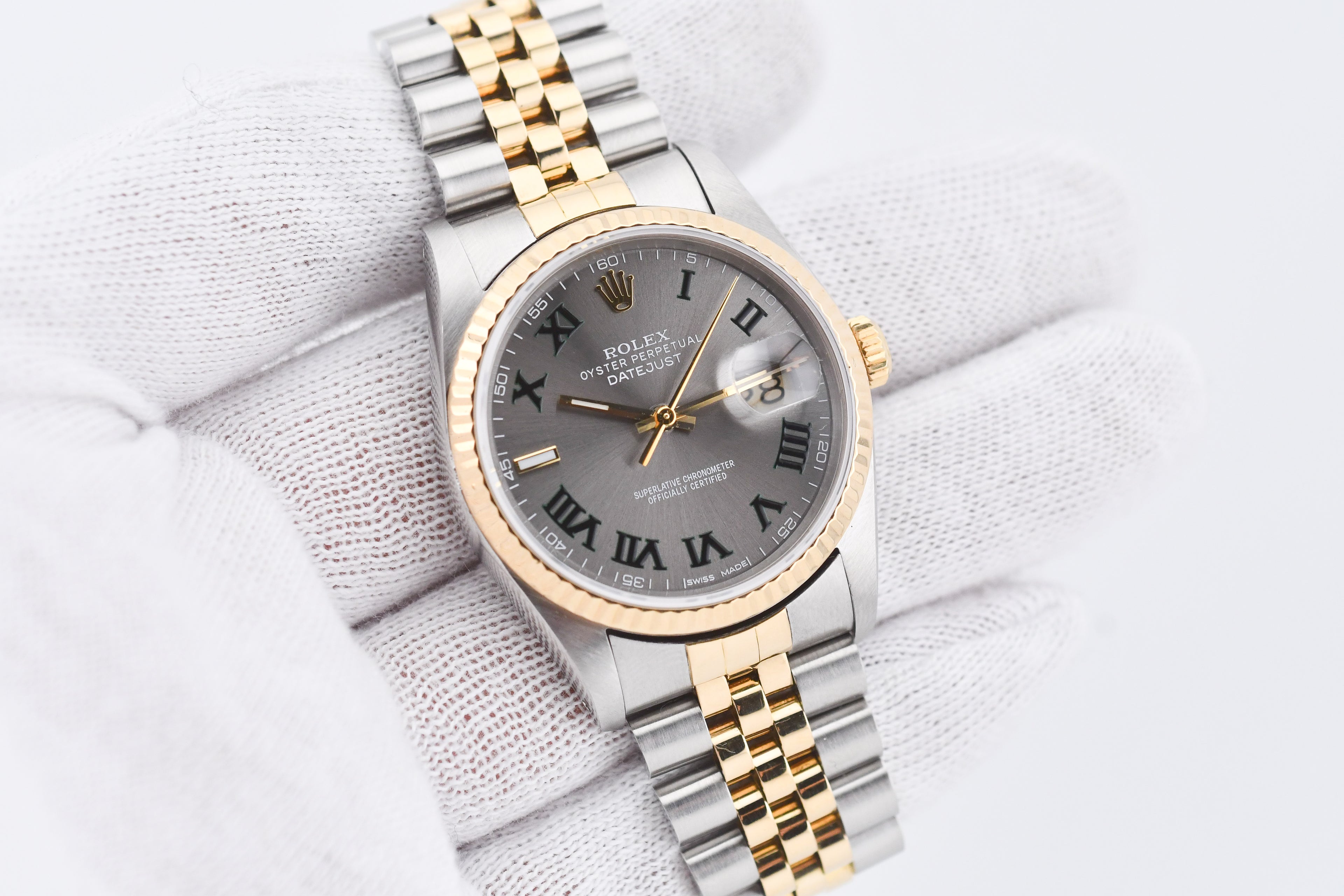 Rolex Datejust 36mm Ref 16233 Yellow Gold Bezel Custom Wimbledon Dial