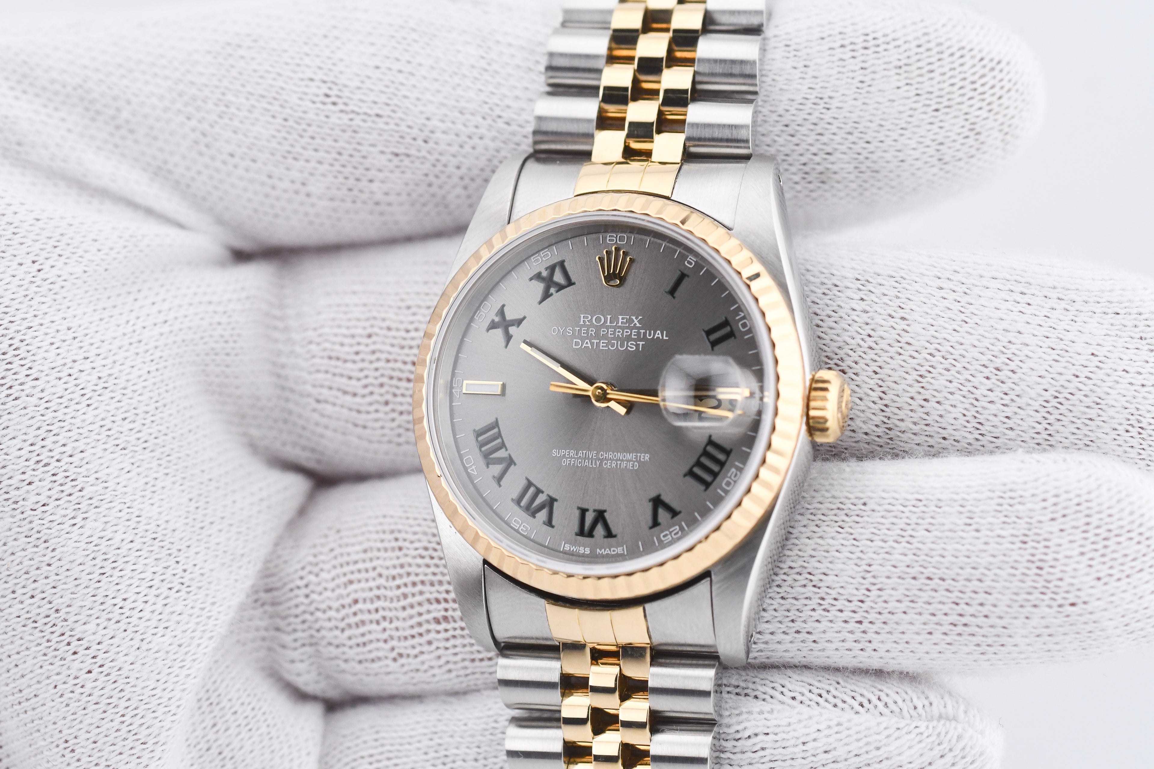 Rolex Datejust 36mm Ref 16233 Yellow Gold Bezel Custom Wimbledon Dial