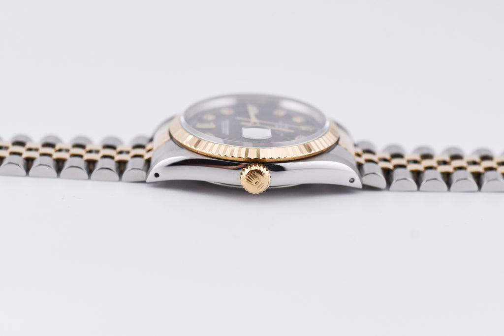 Rolex Datejust 36mm Ref 16233 Yellow Gold Bezel Grey Baguette Dial