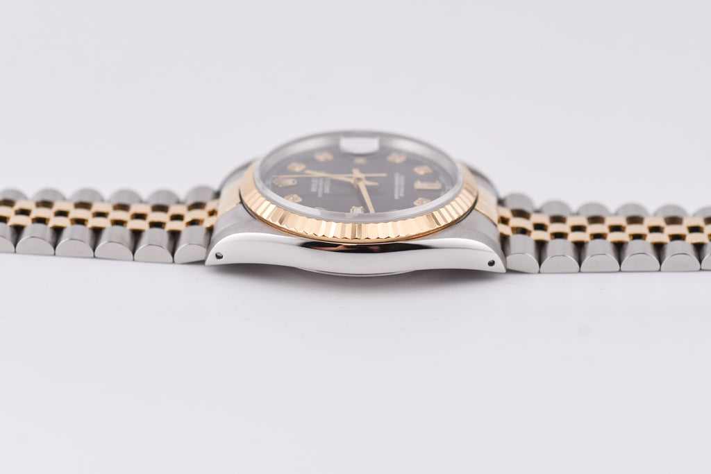 Rolex Datejust 36mm Ref 16233 Yellow Gold Bezel Grey Baguette Dial