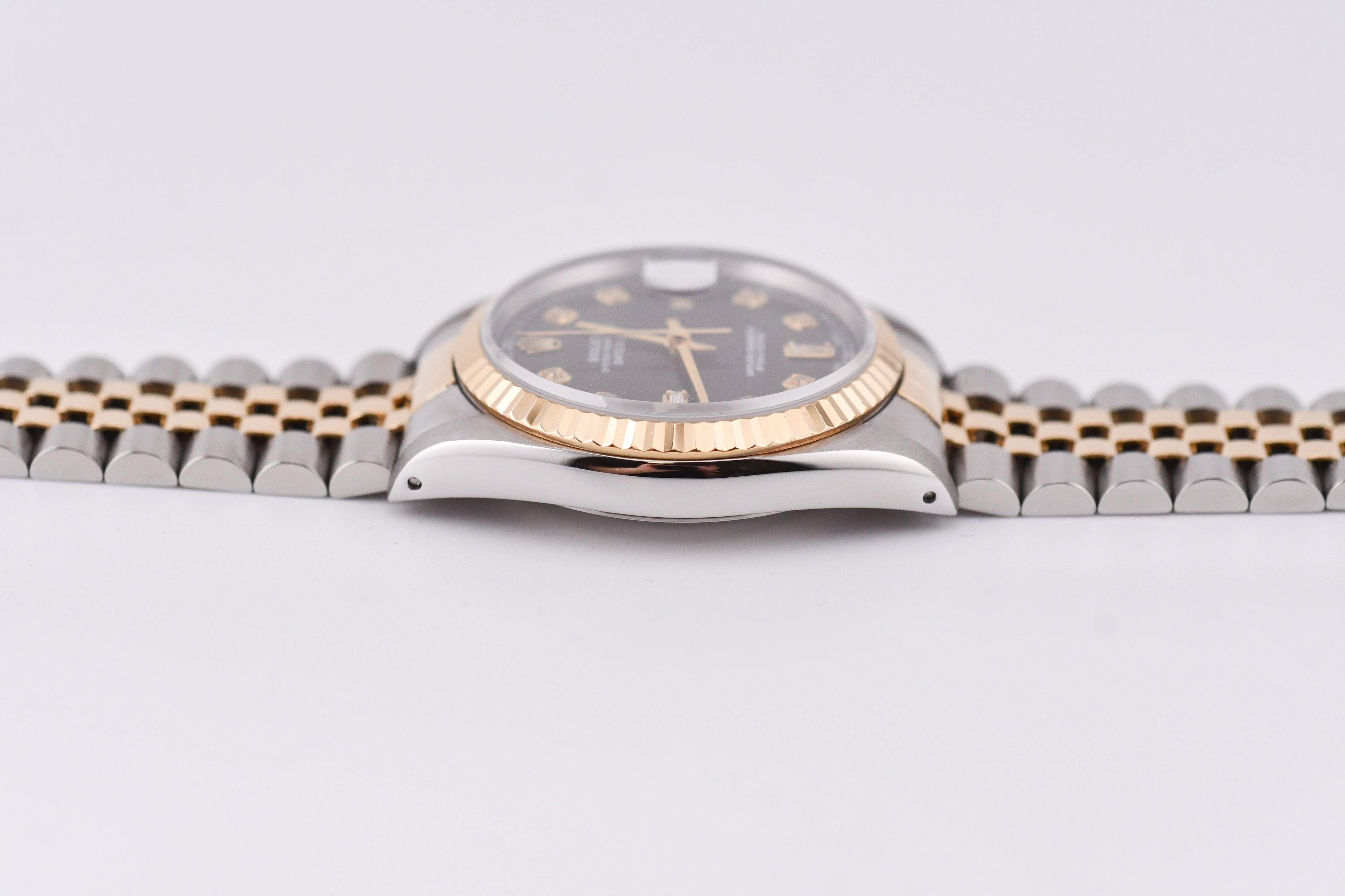 Rolex Datejust 36mm Ref 16233 Yellow Gold Bezel Grey Baguette Dial