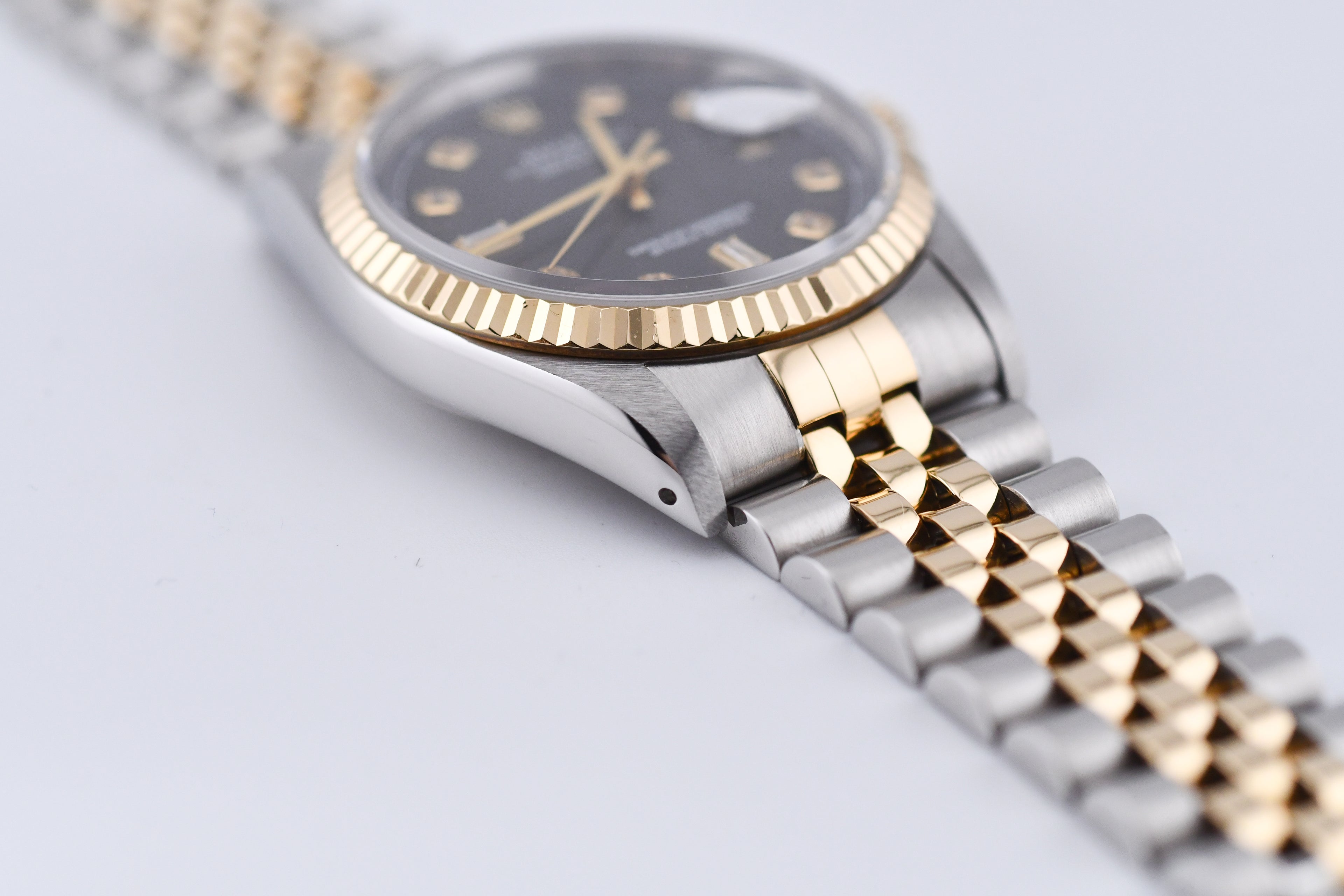 Rolex Datejust 36mm Ref 16233 Yellow Gold Bezel Grey Baguette Dial