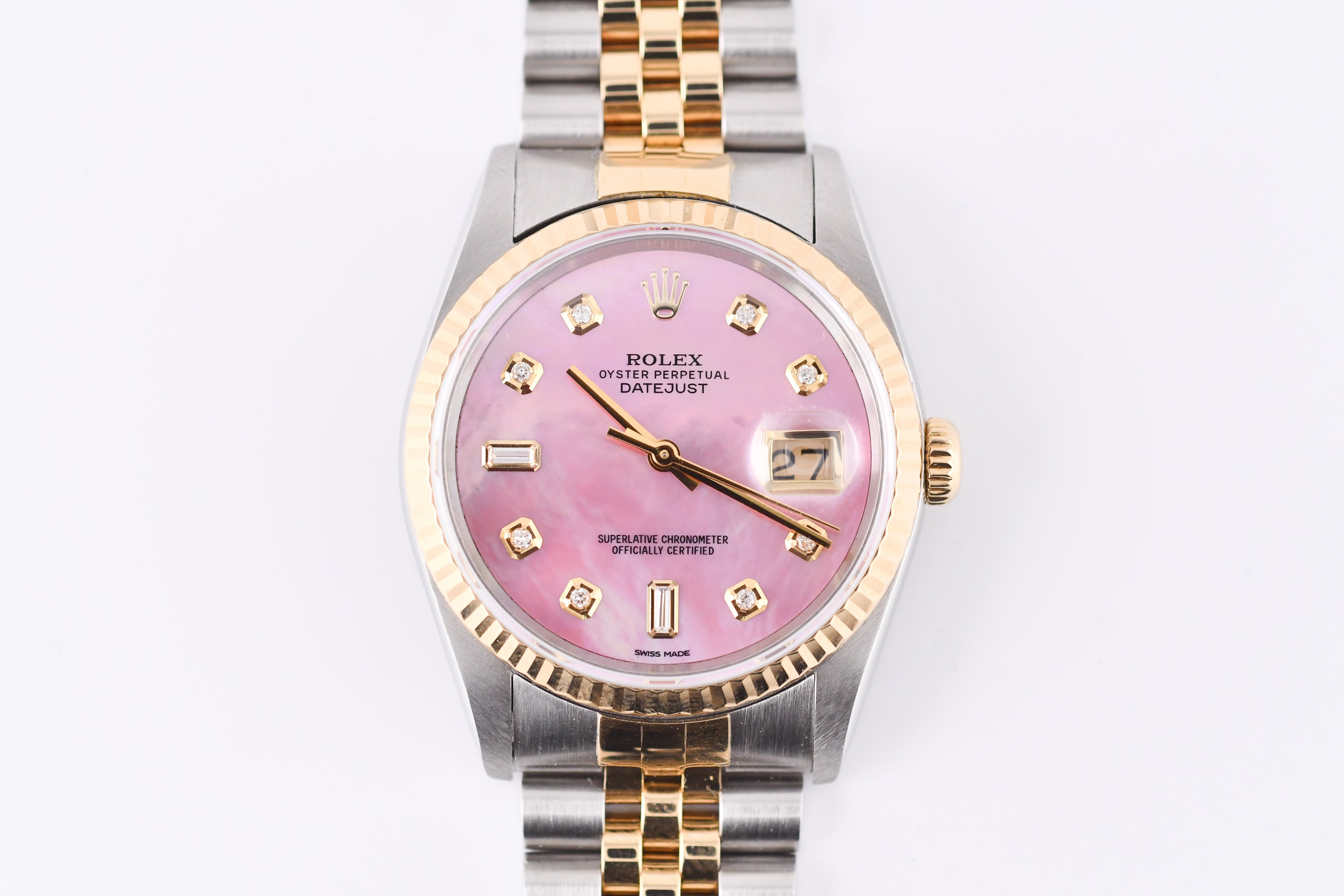 Rolex Datejust 36mm Ref 16233 Yellow Gold Bezel Pink Baguette Mother of Pearl Dial