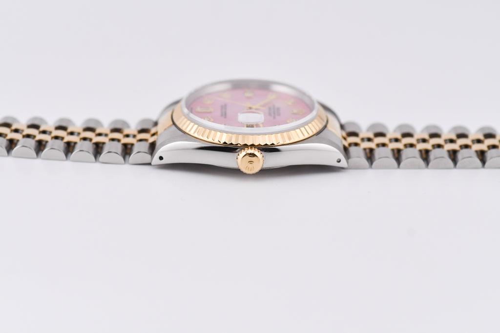 Rolex Datejust 36mm Ref 16233 Yellow Gold Bezel Pink Baguette Mother of Pearl Dial