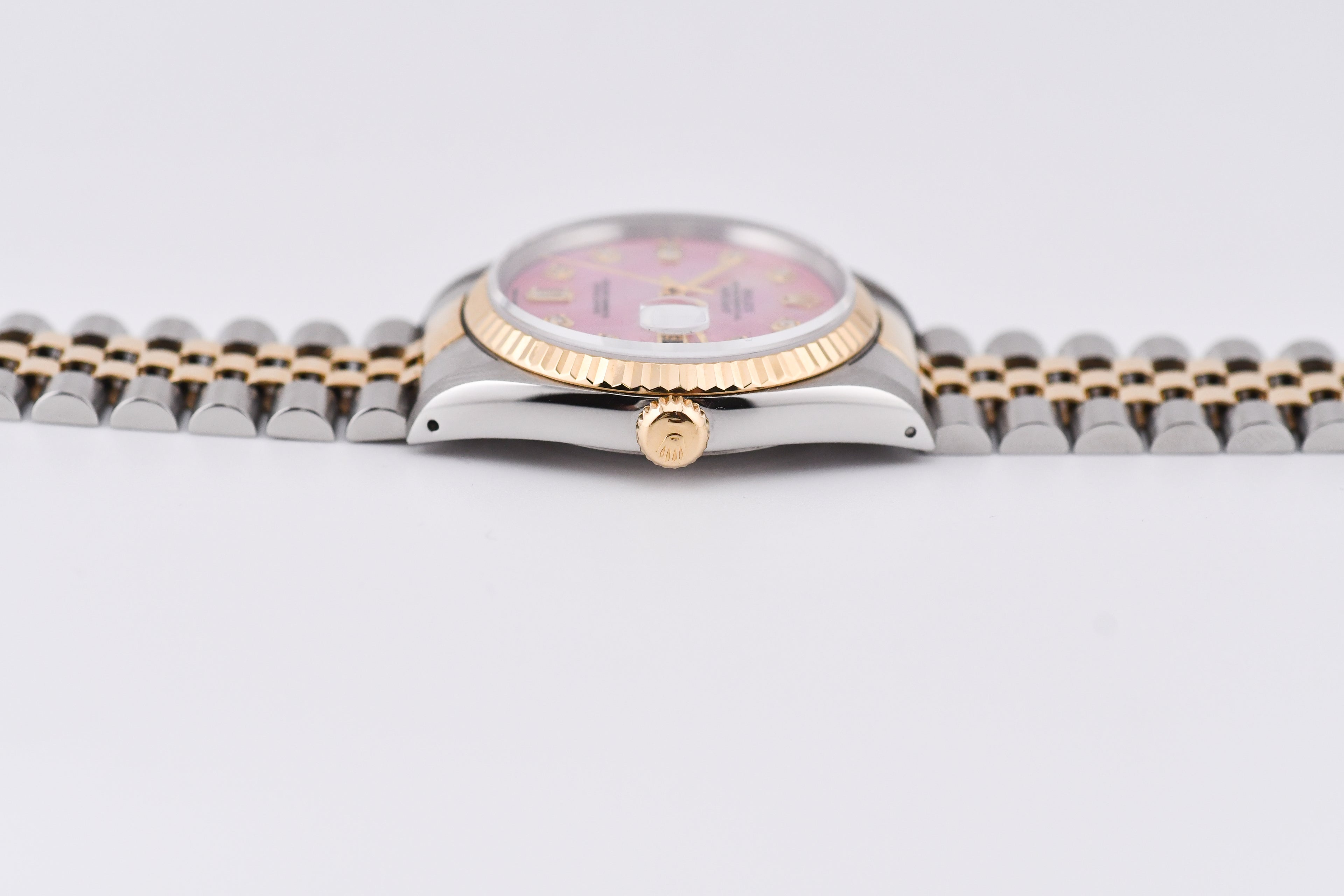 Rolex Datejust 36mm Ref 16233 Yellow Gold Bezel Pink Baguette Mother of Pearl Dial