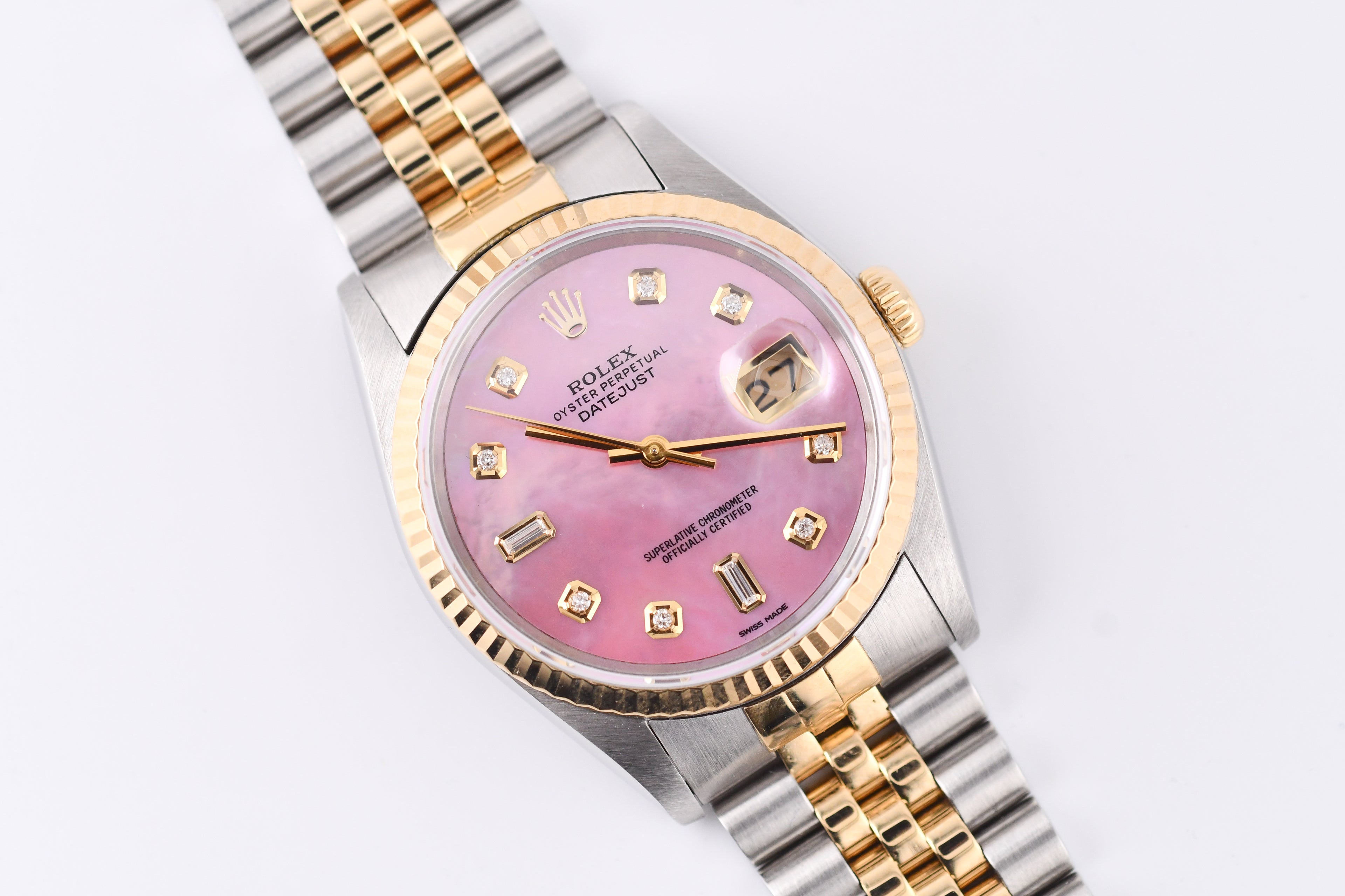 Rolex Datejust 36mm Ref 16233 Yellow Gold Bezel Pink Baguette Mother of Pearl Dial