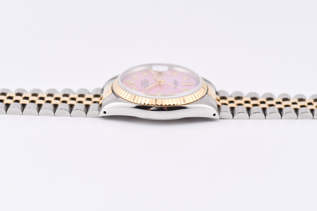 Rolex Datejust 36mm Ref 16233 Yellow Gold Bezel Pink Baguette Mother of Pearl Dial