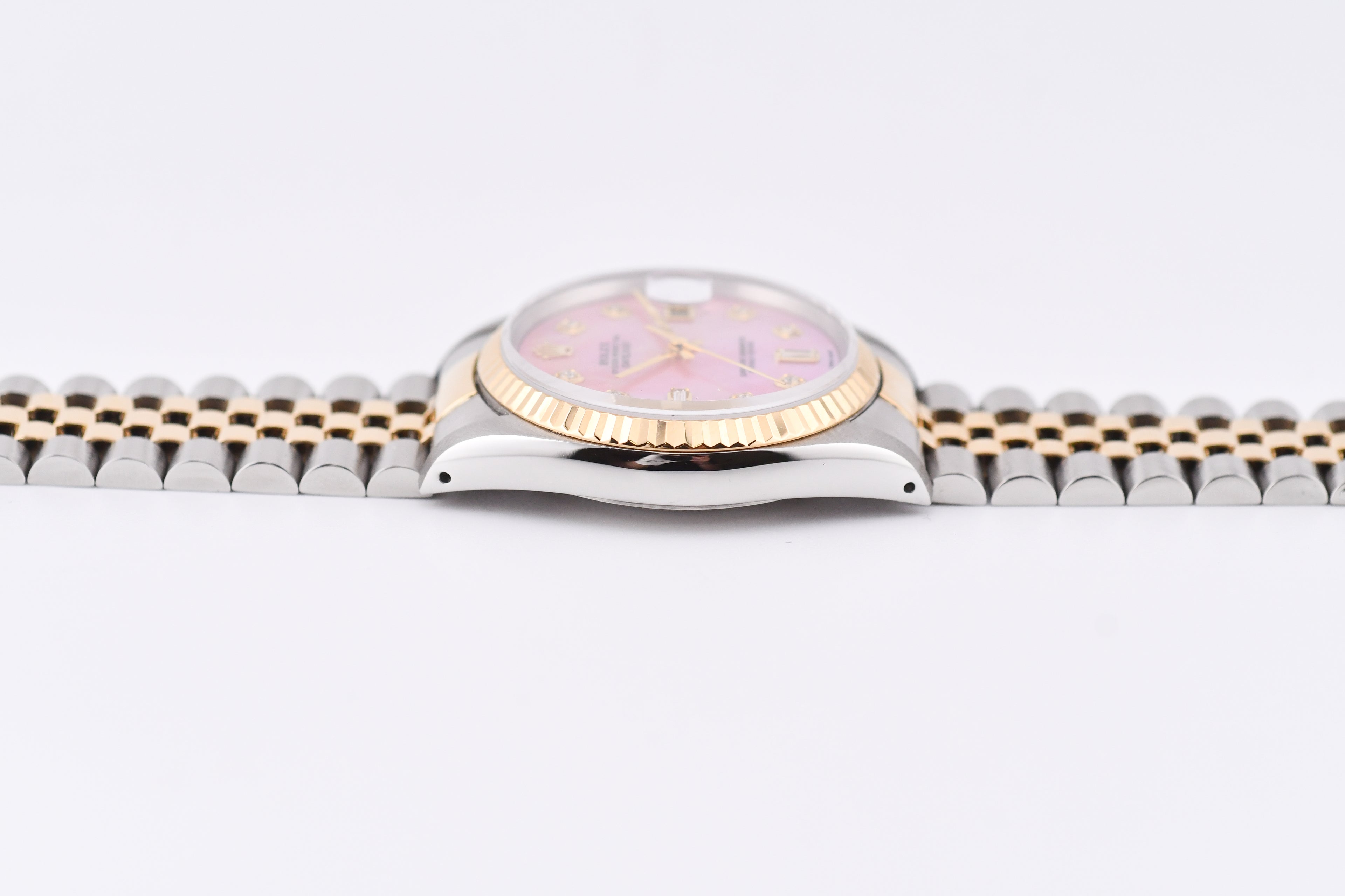 Rolex Datejust 36mm Ref 16233 Yellow Gold Bezel Pink Baguette Mother of Pearl Dial