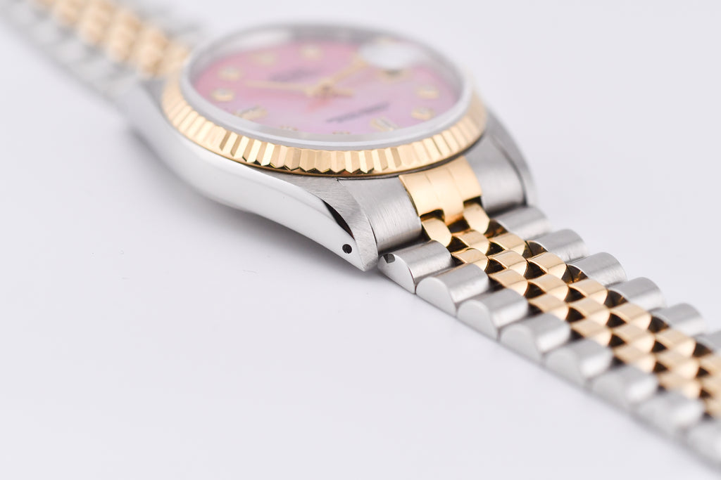 Rolex Datejust 36mm Ref 16233 Yellow Gold Bezel Pink Baguette Mother of Pearl Dial
