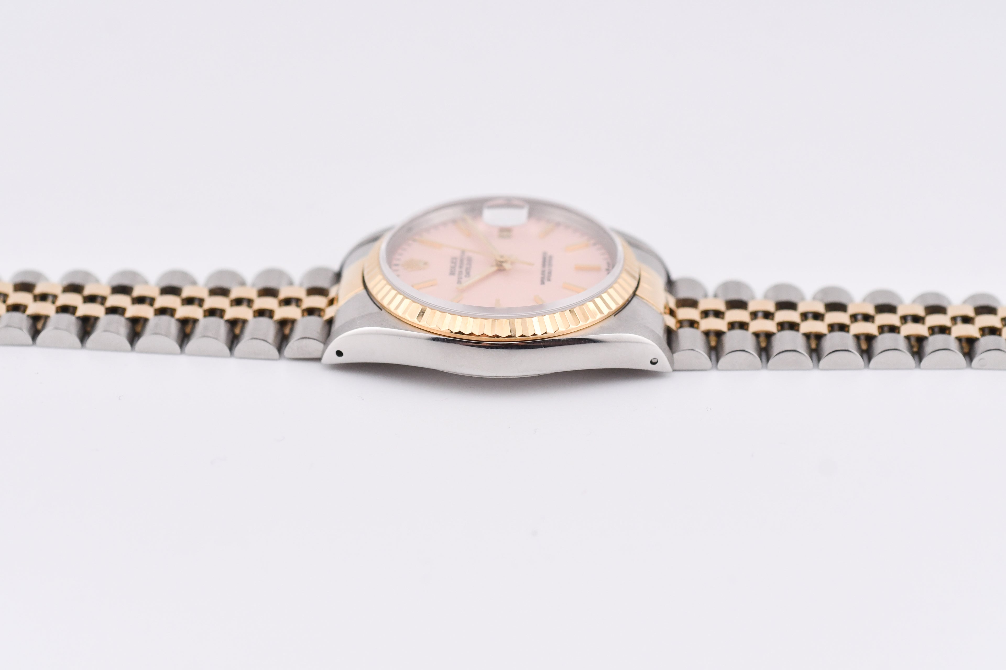 Rolex Datejust 36mm Ref 16233 Yellow Gold Bezel Pink Thin Stick Dial