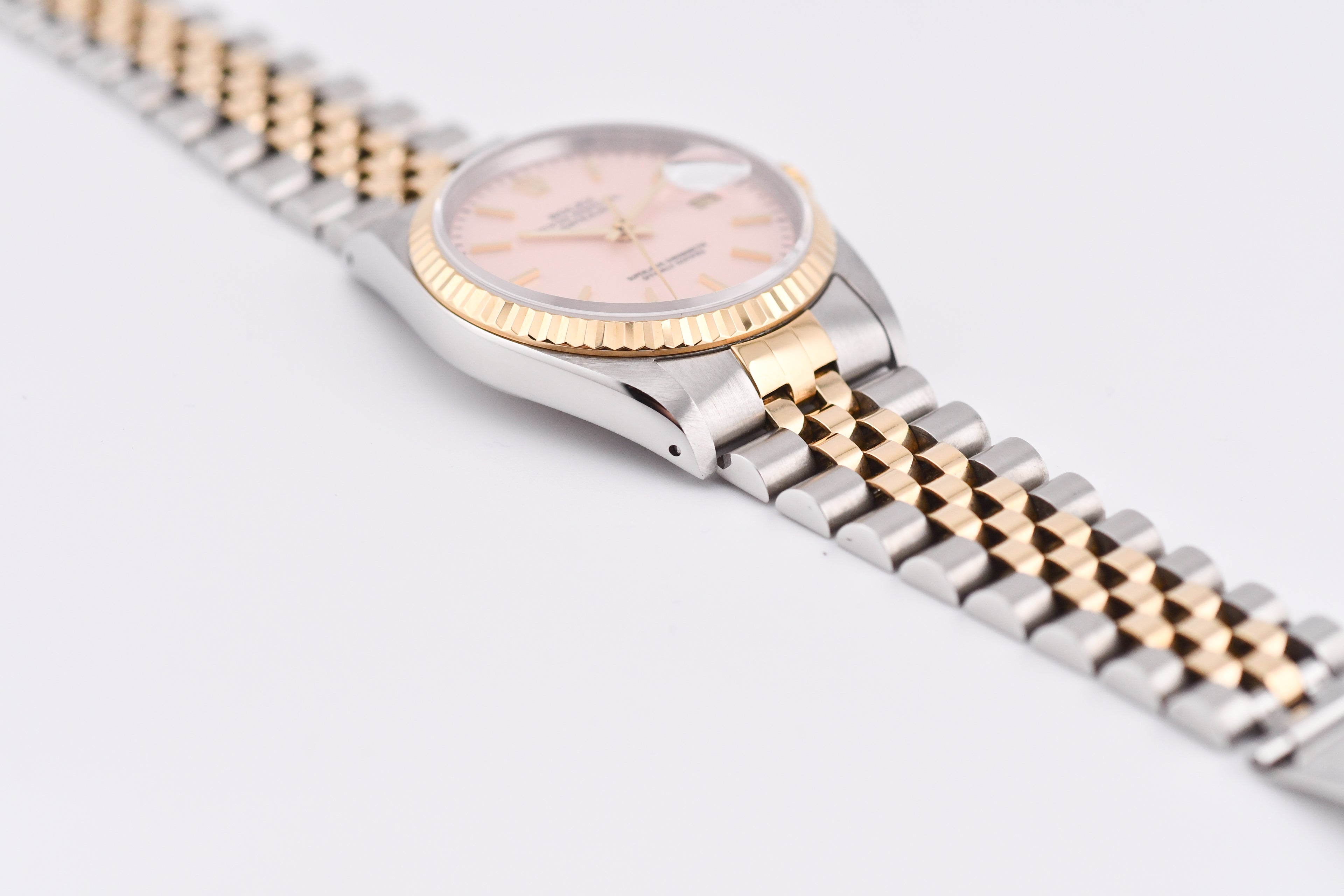Rolex Datejust 36mm Ref 16233 Yellow Gold Bezel Pink Thin Stick Dial