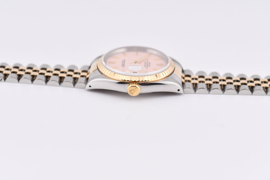 Rolex Datejust 36mm Ref 16233 Yellow Gold Bezel Pink Thin Stick Dial