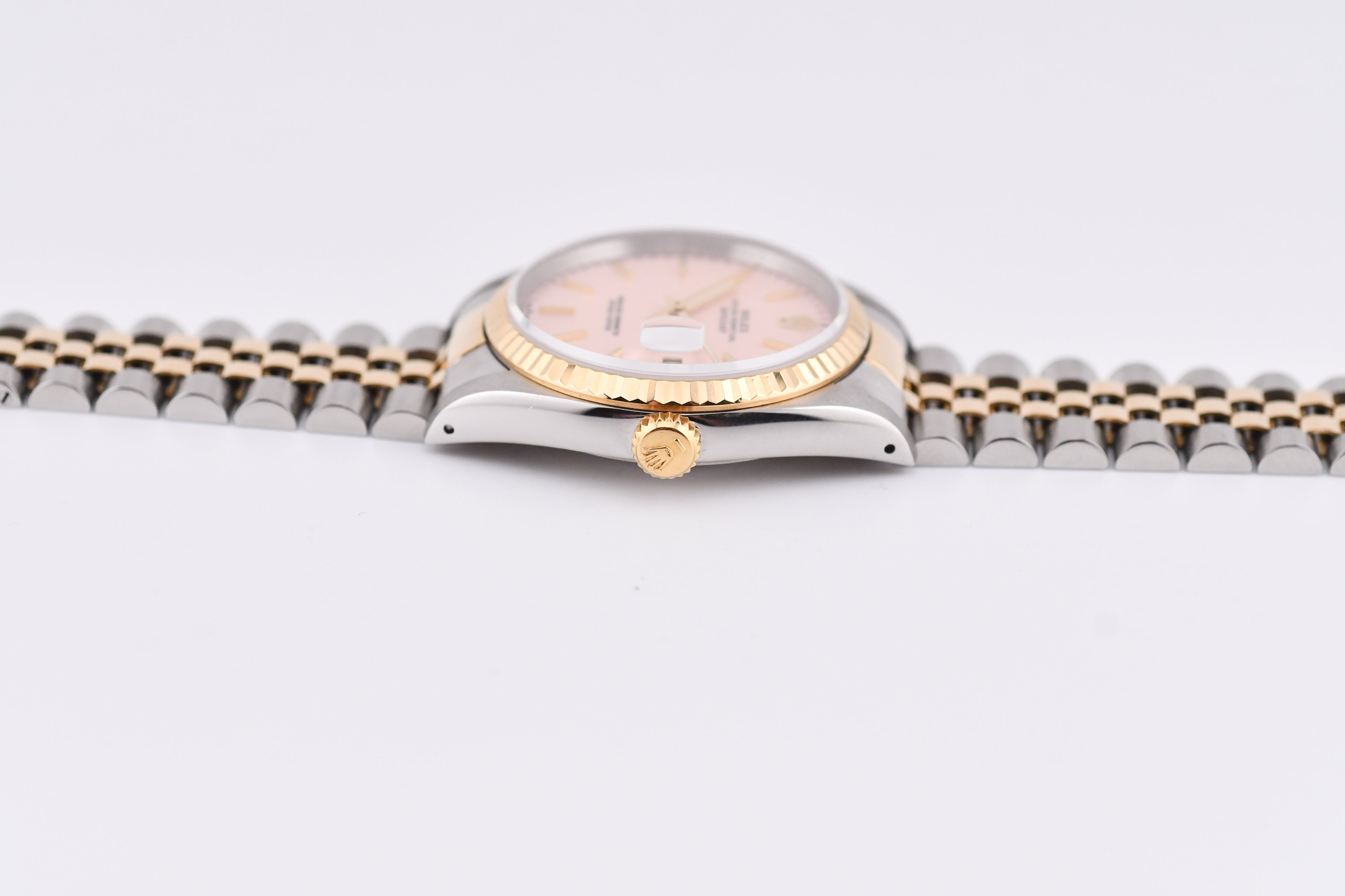 Rolex Datejust 36mm Ref 16233 Yellow Gold Bezel Pink Thin Stick Dial