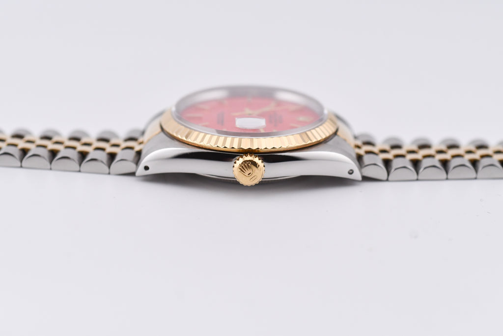 Rolex Datejust 36mm Ref 16233 Yellow Gold Bezel Red Stick Dial