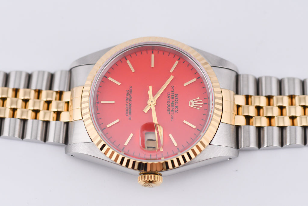Rolex Datejust 36mm Ref 16233 Yellow Gold Bezel Red Stick Dial