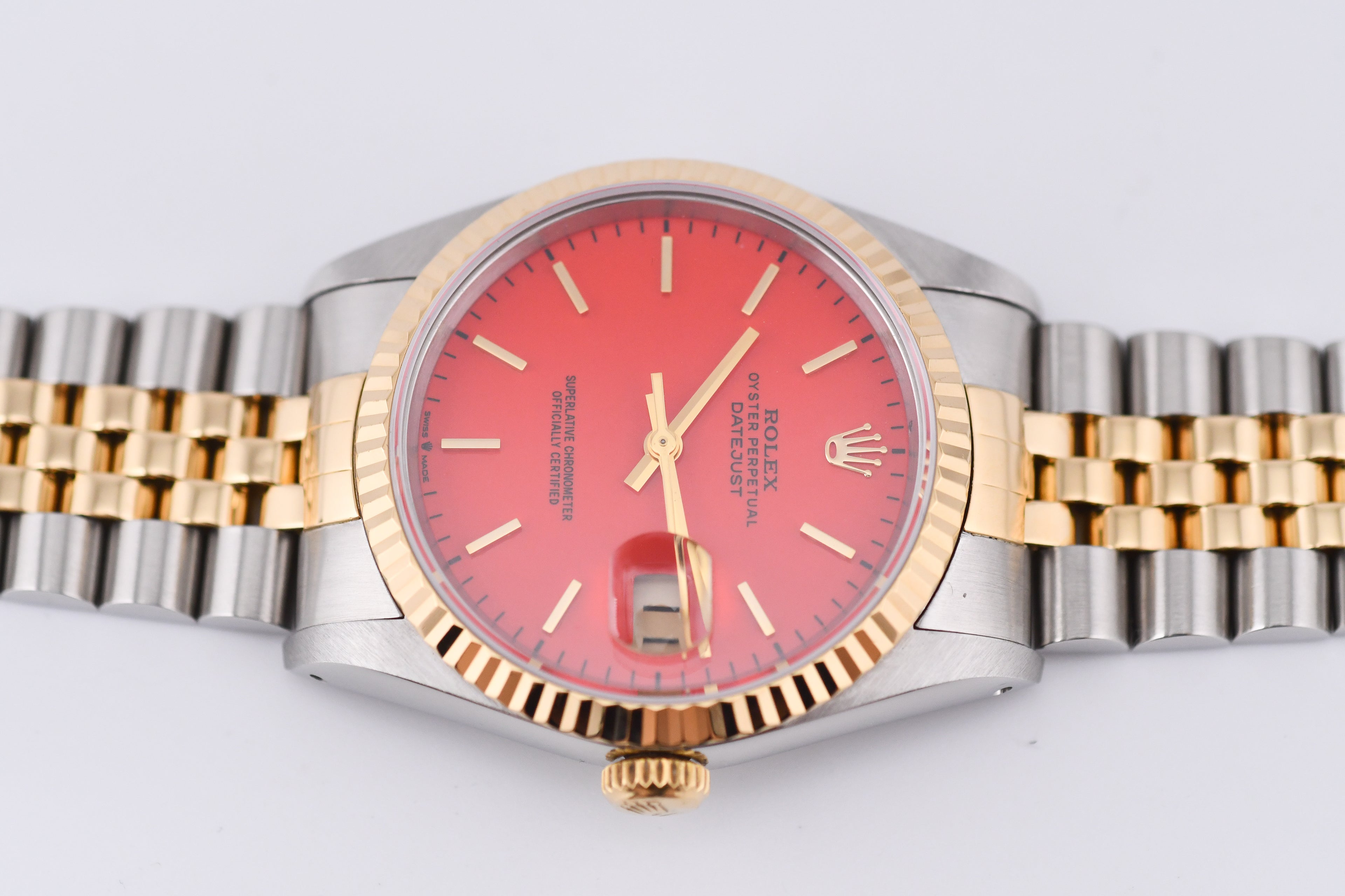 Rolex Datejust 36mm Ref 16233 Yellow Gold Bezel Red Stick Dial