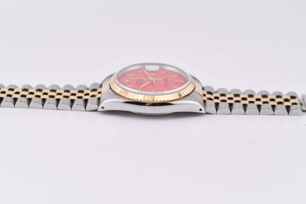 Rolex Datejust 36mm Ref 16233 Yellow Gold Bezel Red Stick Dial