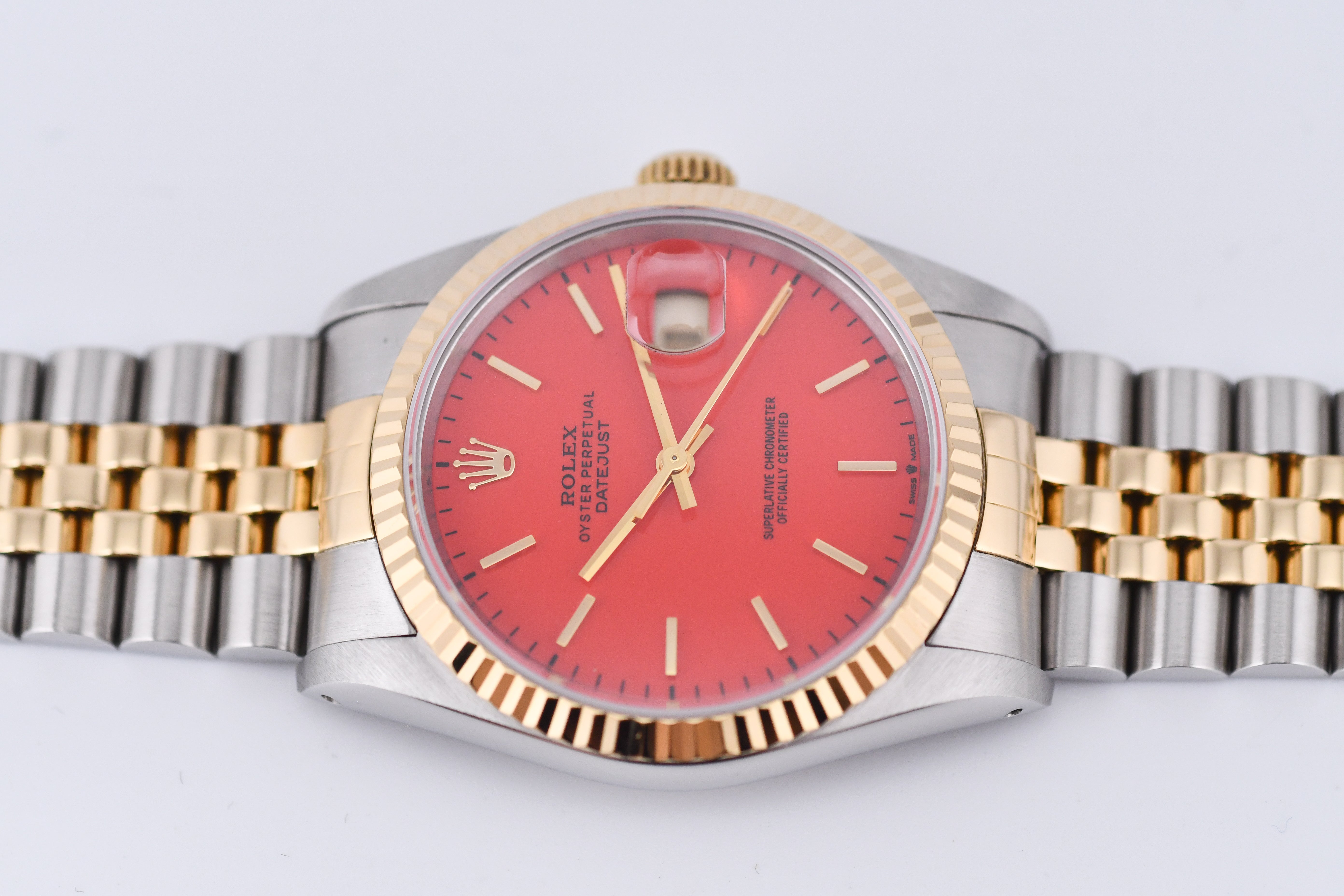 Rolex Datejust 36mm Ref 16233 Yellow Gold Bezel Red Stick Dial