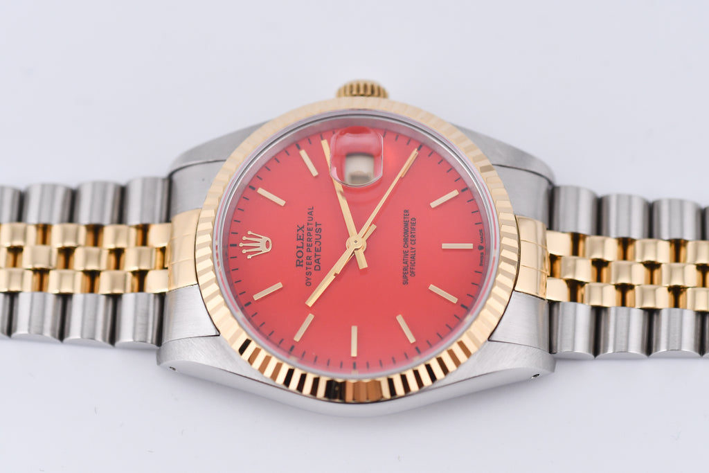 Rolex Datejust 36mm Ref 16233 Yellow Gold Bezel Red Stick Dial