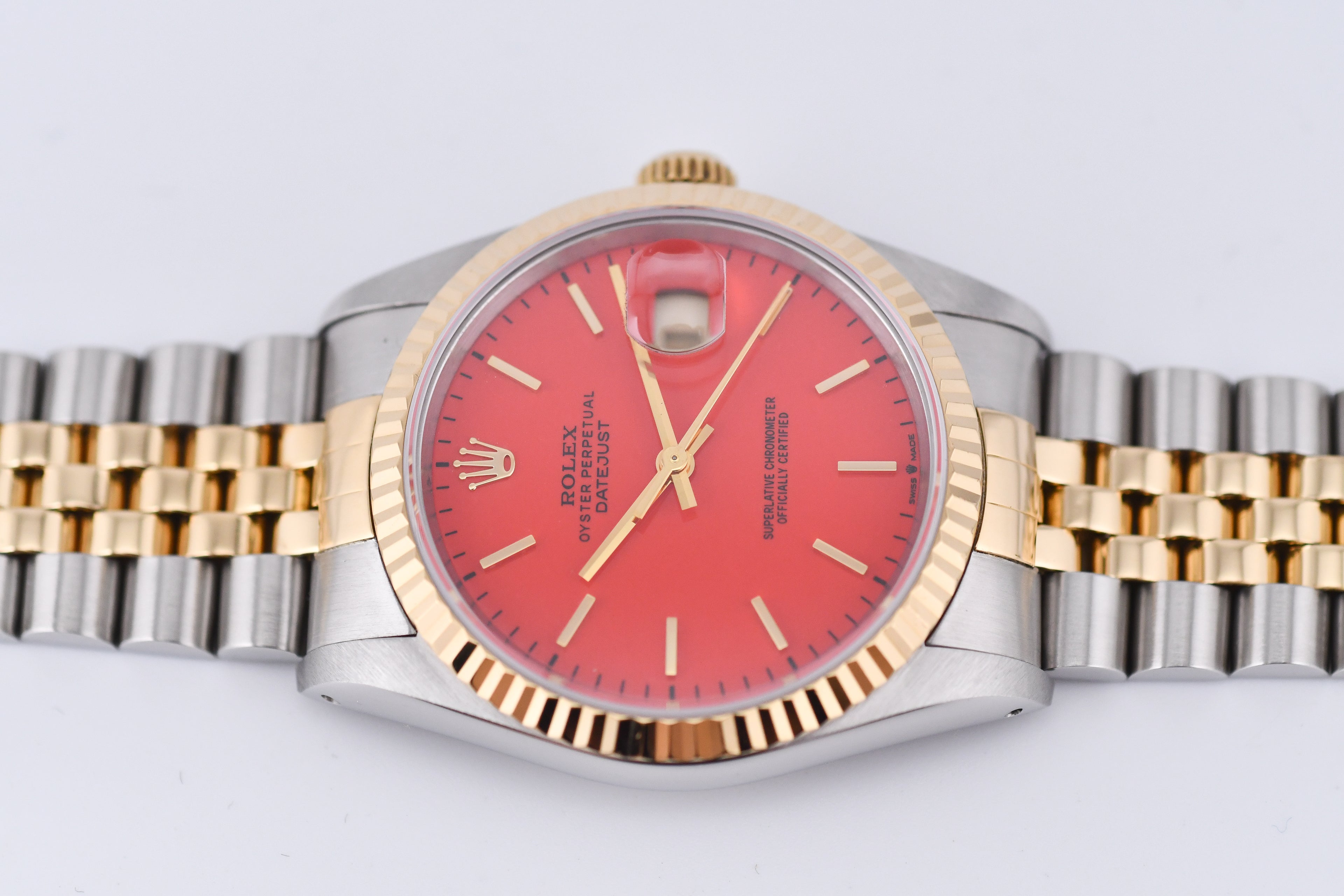 Rolex Datejust 36mm Ref 16233 Yellow Gold Bezel Red Stick Dial