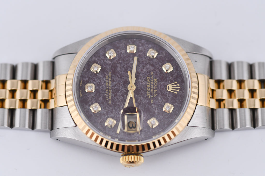 Rolex Datejust 36mm Ref 16233 Yellow Gold Bezel Rubellite Diamond Dial