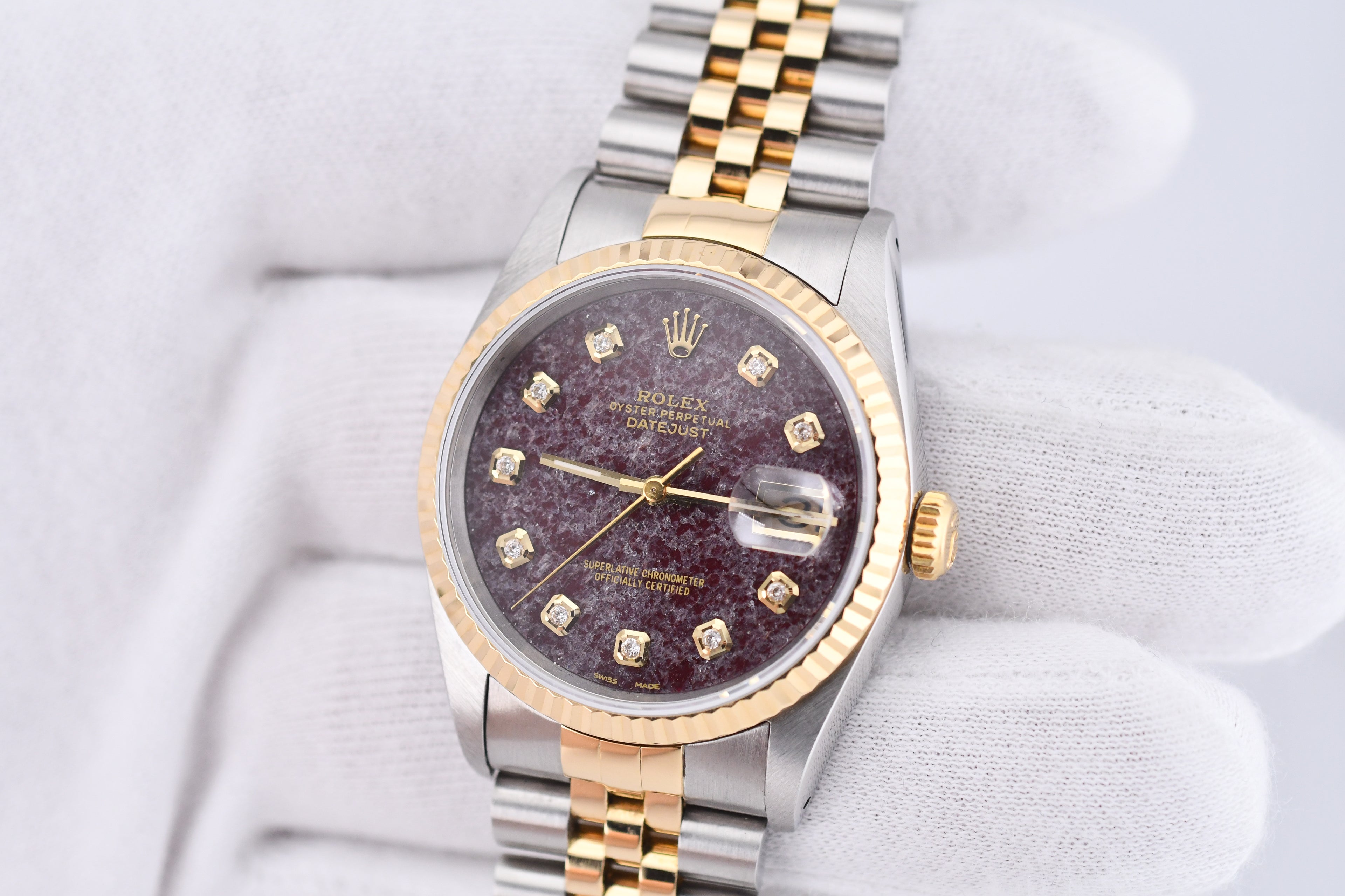 Rolex Datejust 36mm Ref 16233 Yellow Gold Bezel Rubellite Diamond Dial