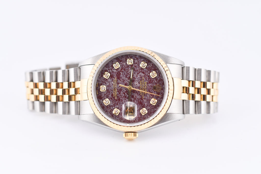Rolex Datejust 36mm Ref 16233 Yellow Gold Bezel Rubellite Diamond Dial