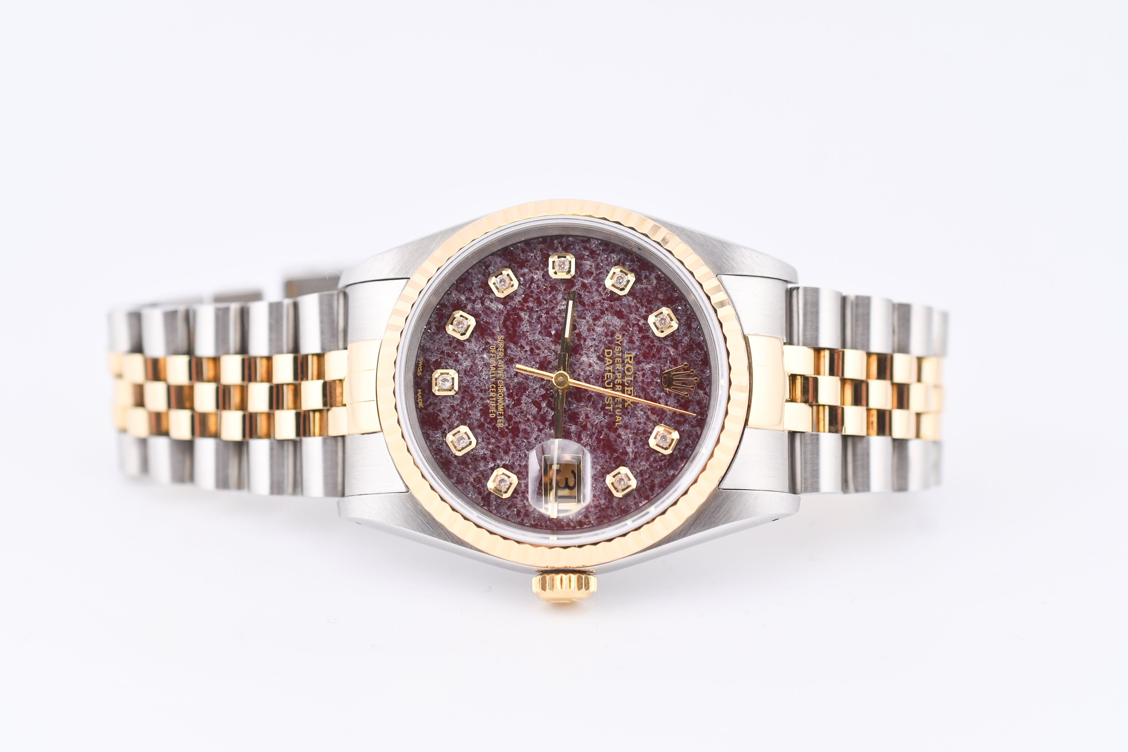 Rolex Datejust 36mm Ref 16233 Yellow Gold Bezel Rubellite Diamond Dial