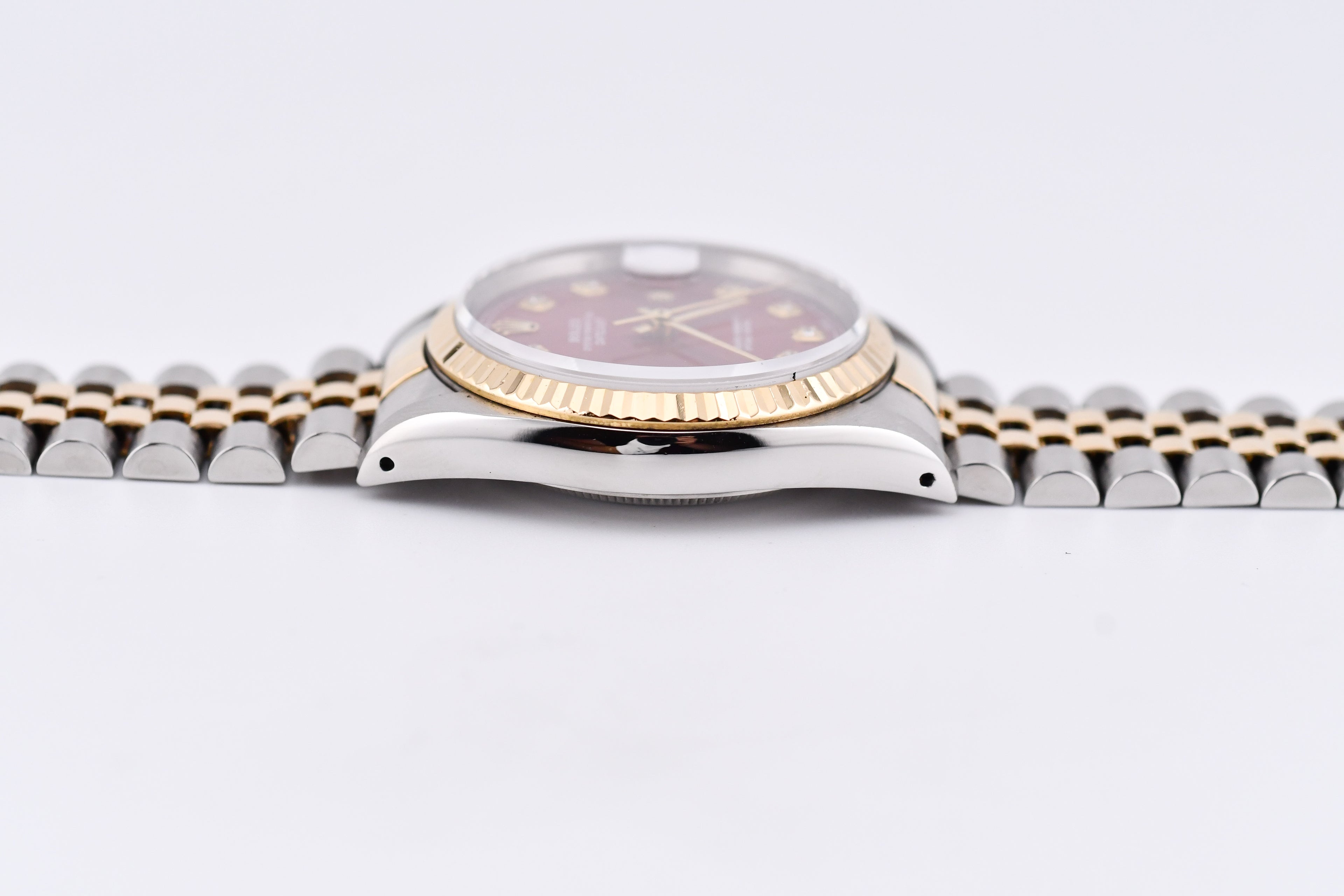 Rolex Datejust 36mm Ref 16233 Yellow Gold Bezel Sunburst Red Diamond Dial
