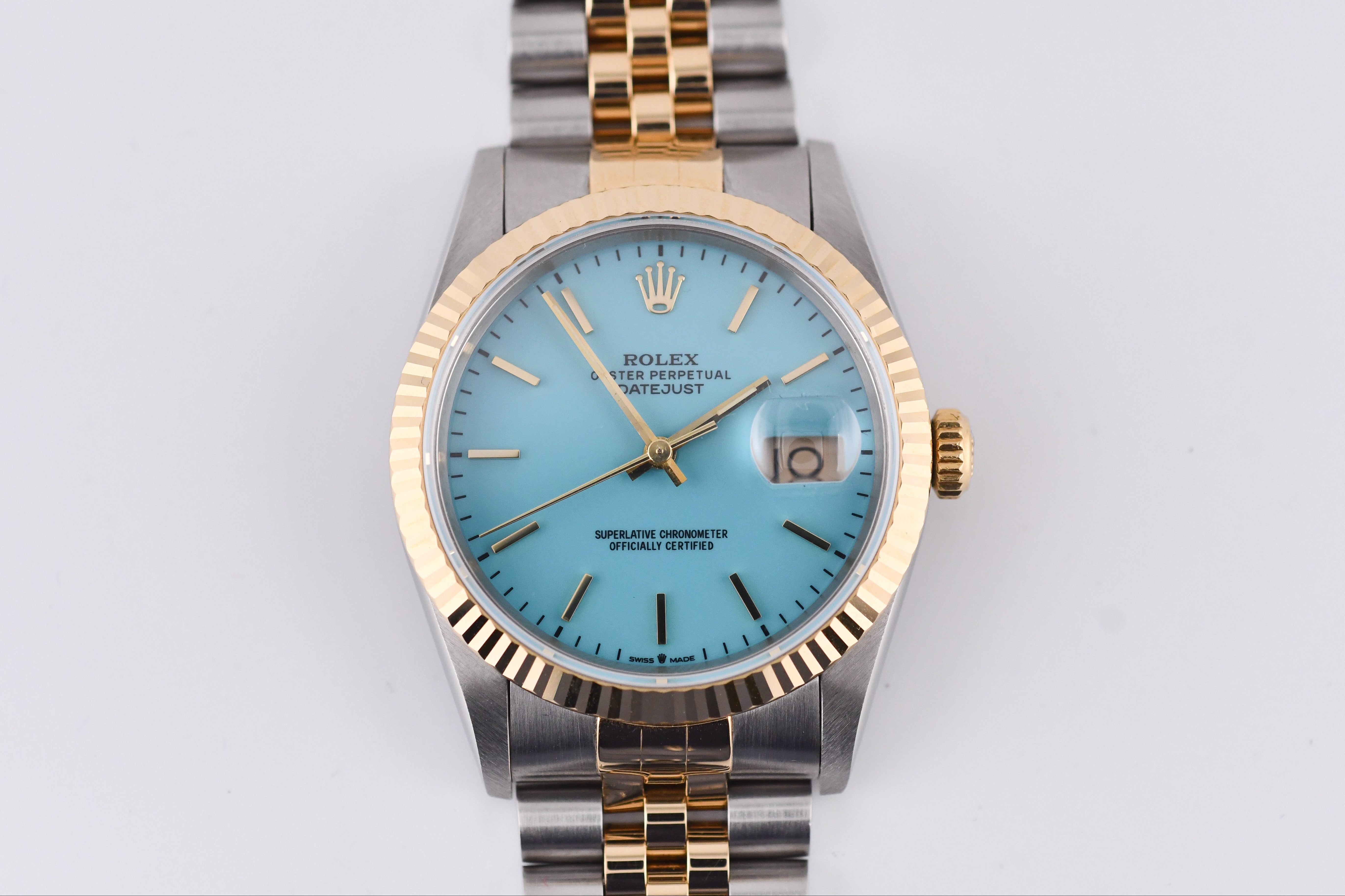 Rolex Datejust 36mm Ref 16233 Yellow Gold Bezel Turquoise stick