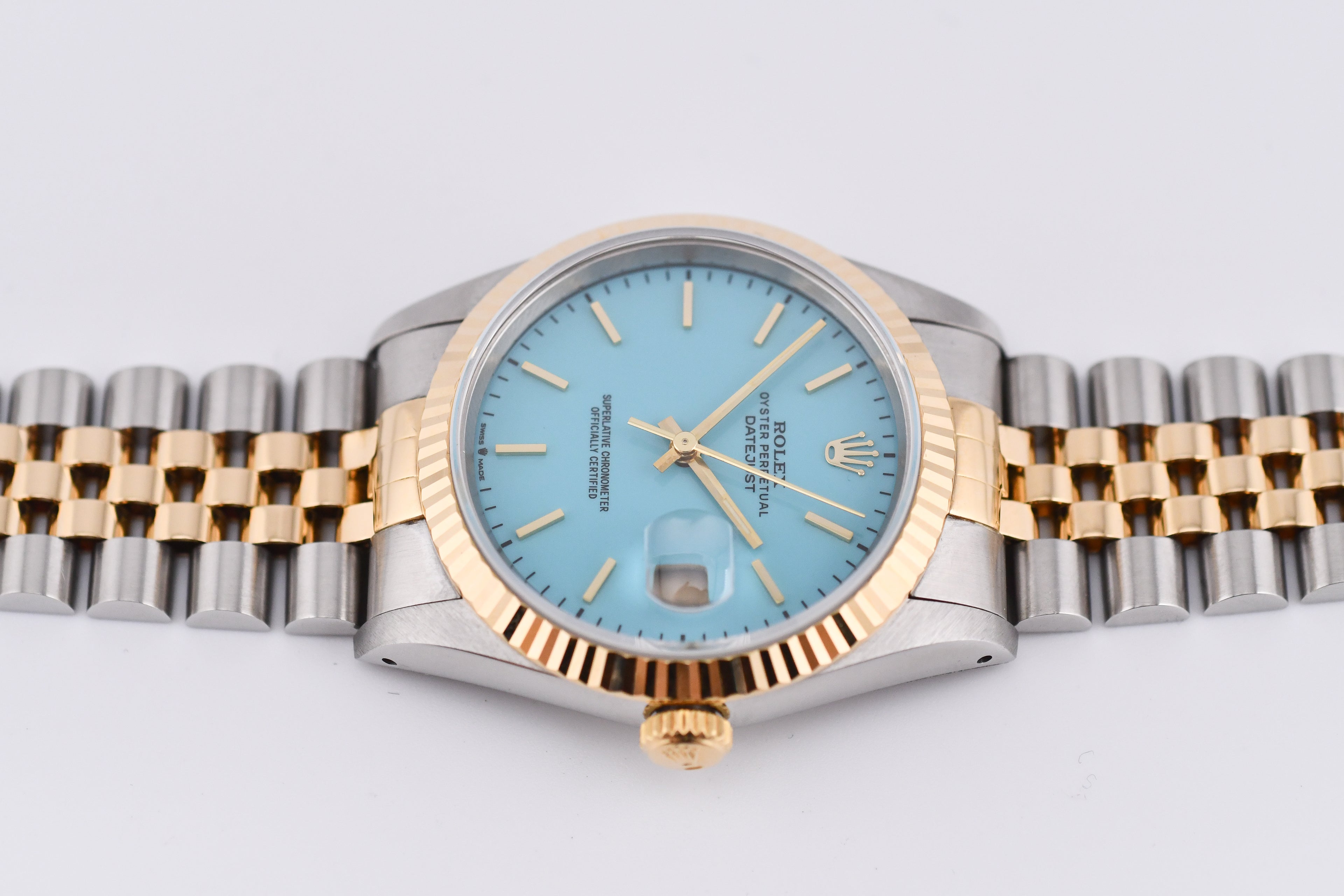 Rolex Datejust 36mm Ref 16233 Yellow Gold Bezel Turquoise stick Dial