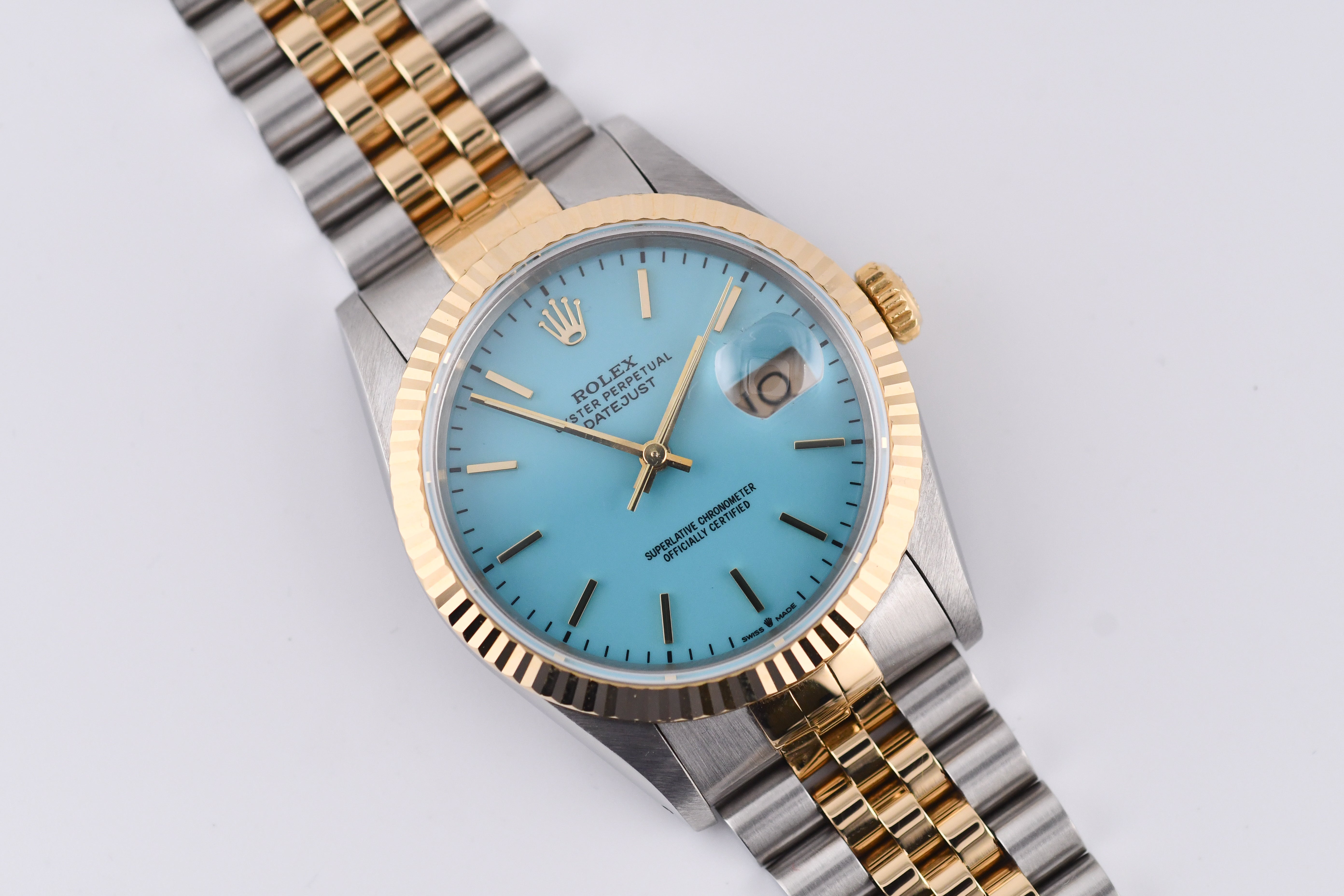 Rolex Datejust 36mm Ref 16233 Yellow Gold Bezel Turquoise stick