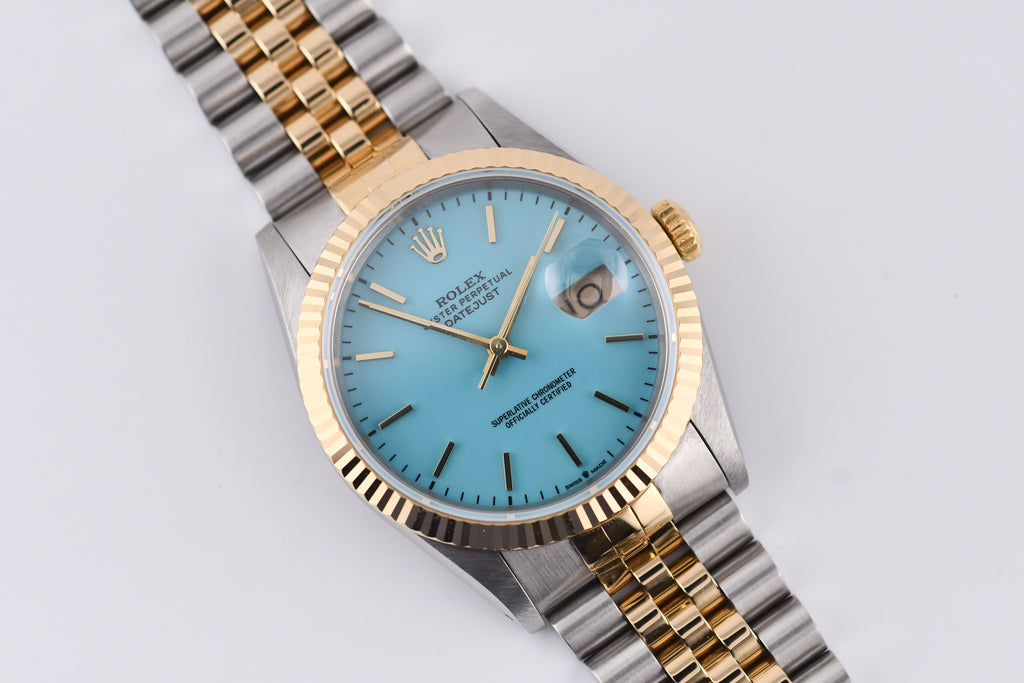 Rolex Datejust 36mm Ref 16233 Yellow Gold Bezel Turquoise stick Dial