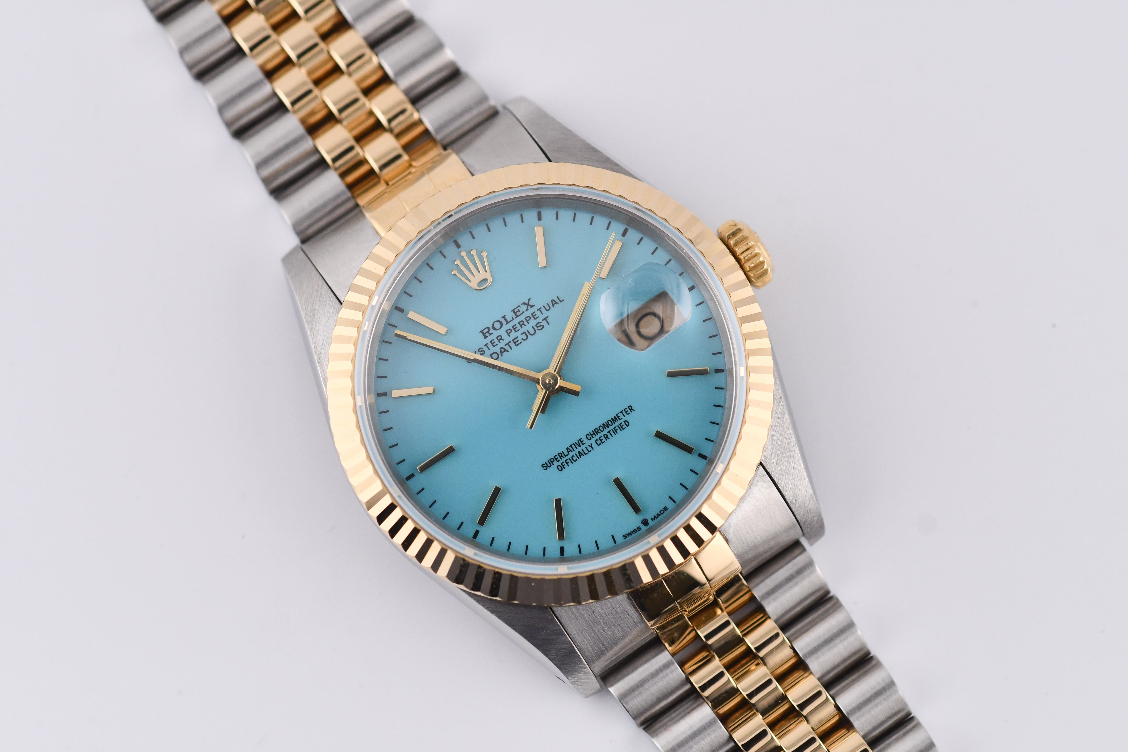 Rolex Datejust 36mm Ref 16233 Yellow Gold Bezel Turquoise stick Dial