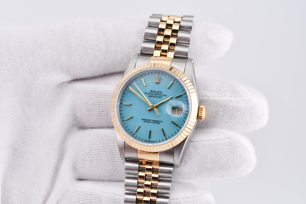 Rolex Datejust 36mm Ref 16233 Yellow Gold Bezel Turquoise stick Dial