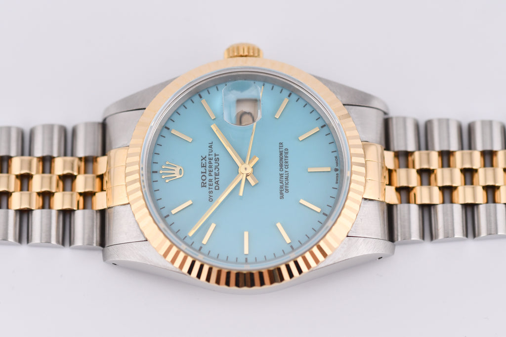 Rolex Datejust 36mm Ref 16233 Yellow Gold Bezel Turquoise stick Dial