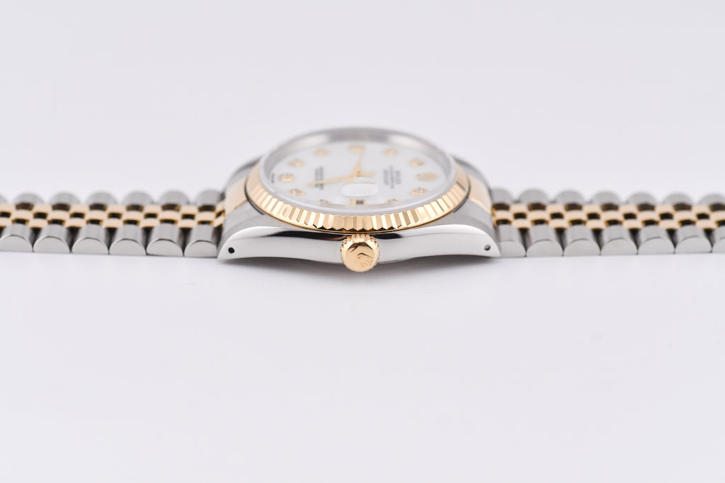 Rolex Datejust 36mm Ref 16233 Yellow Gold Bezel White Mother of Pearl Dial