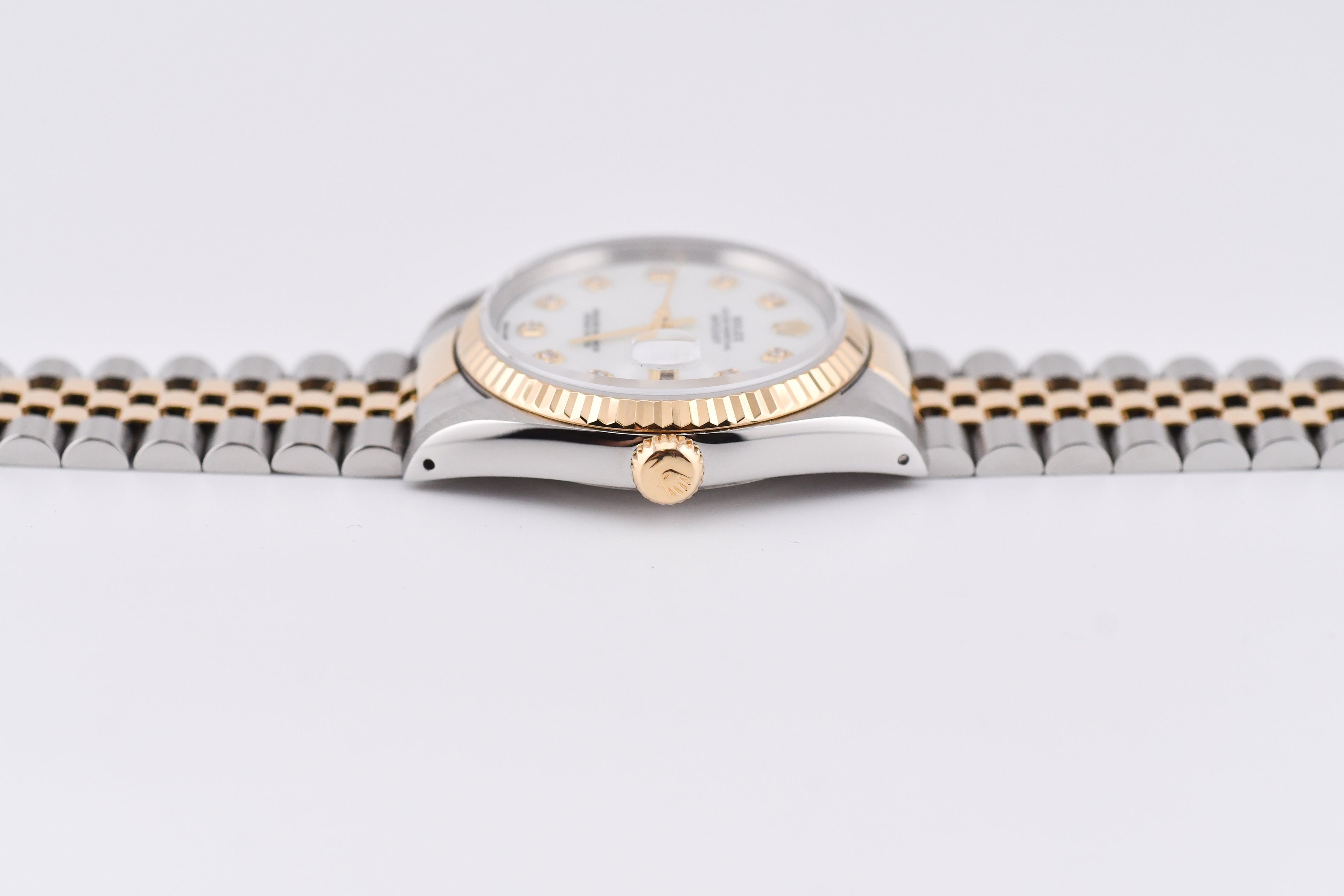 Rolex Datejust 36mm Ref 16233 Yellow Gold Bezel White Mother of Pearl Dial