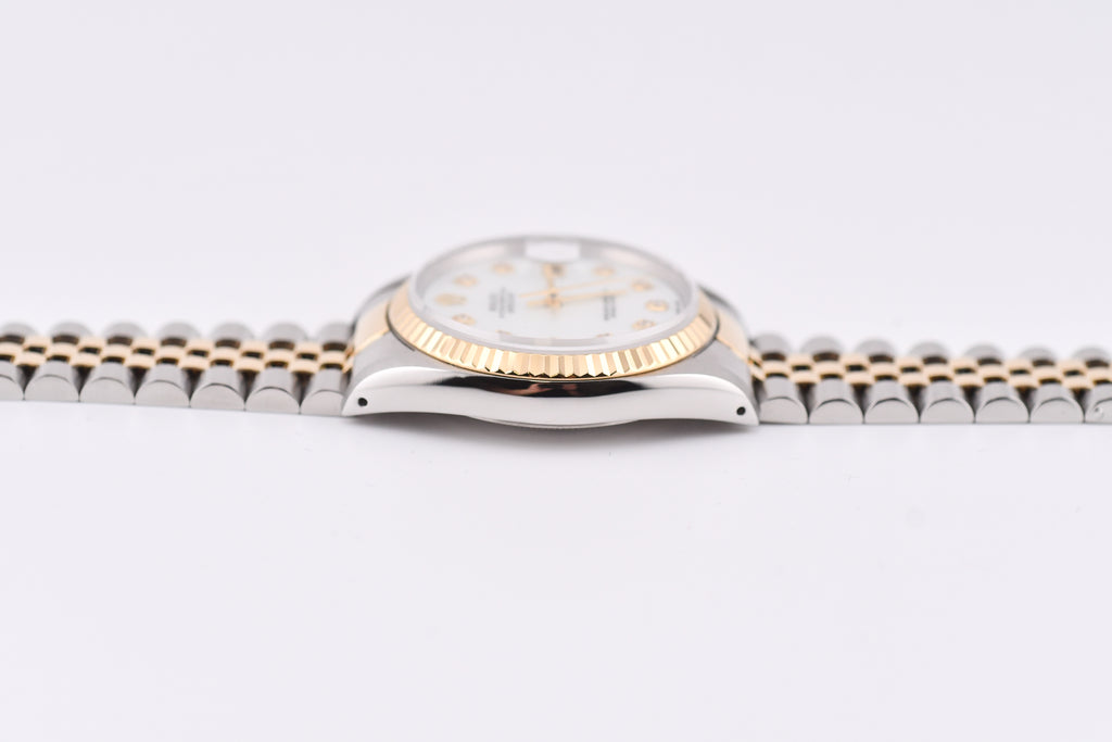 Rolex Datejust 36mm Ref 16233 Yellow Gold Bezel White Mother of Pearl Dial