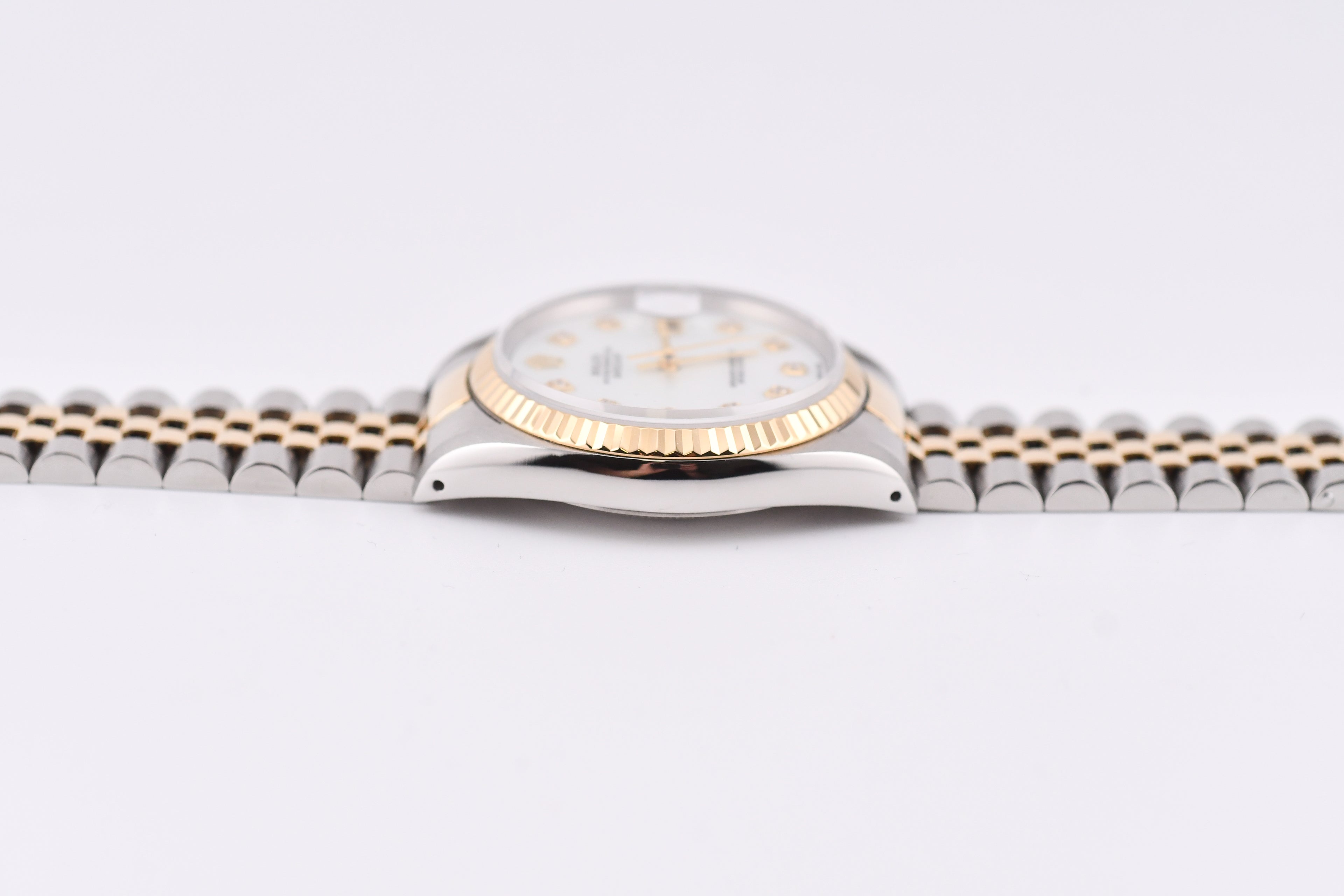 Rolex Datejust 36mm Ref 16233 Yellow Gold Bezel White Mother of Pearl Dial