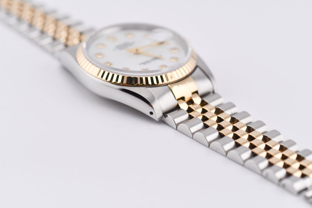Rolex Datejust 36mm Ref 16233 Yellow Gold Bezel White Mother of Pearl Dial